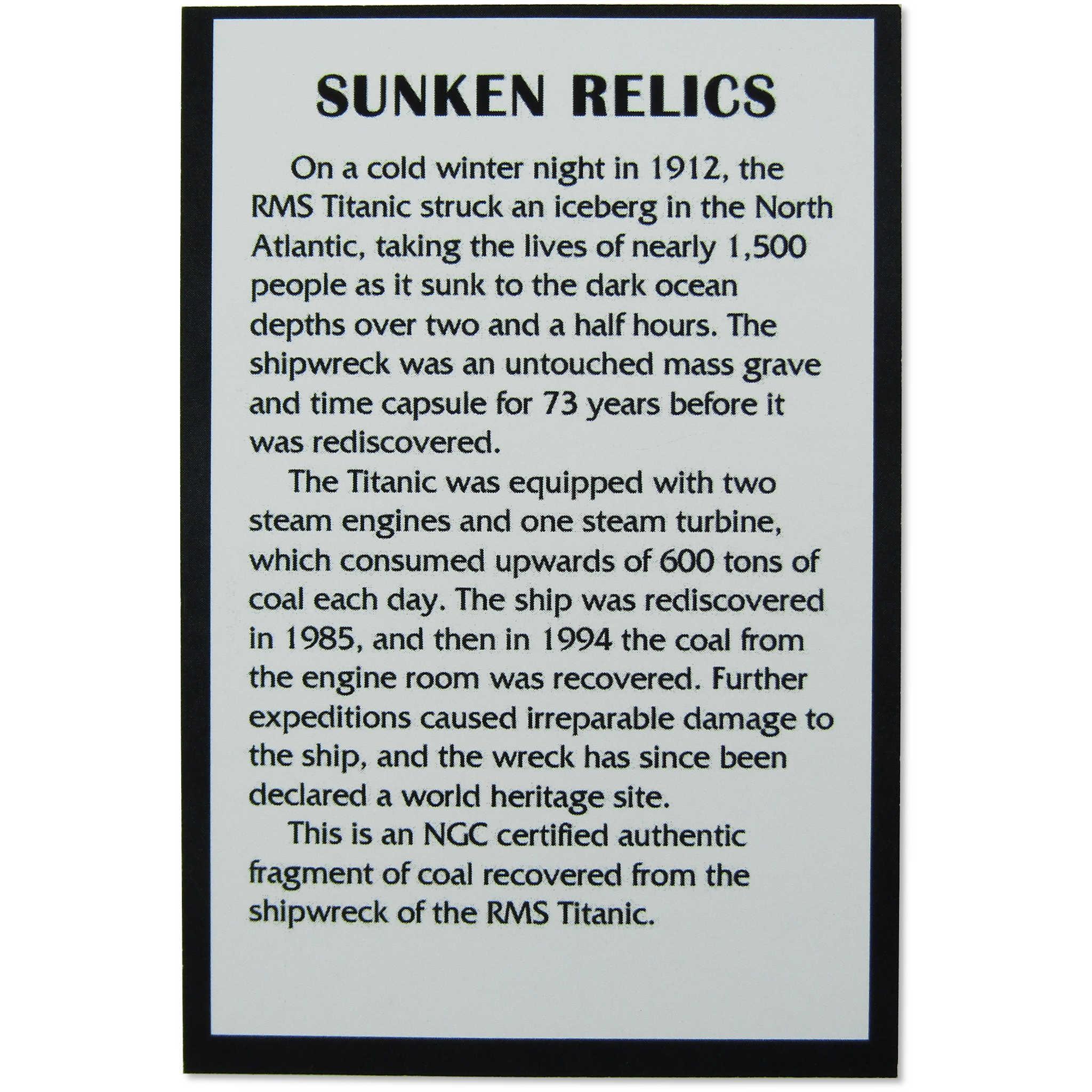 Coal Recovered from the RMS Titanic Sunken Relics NGC SKU:OPC129