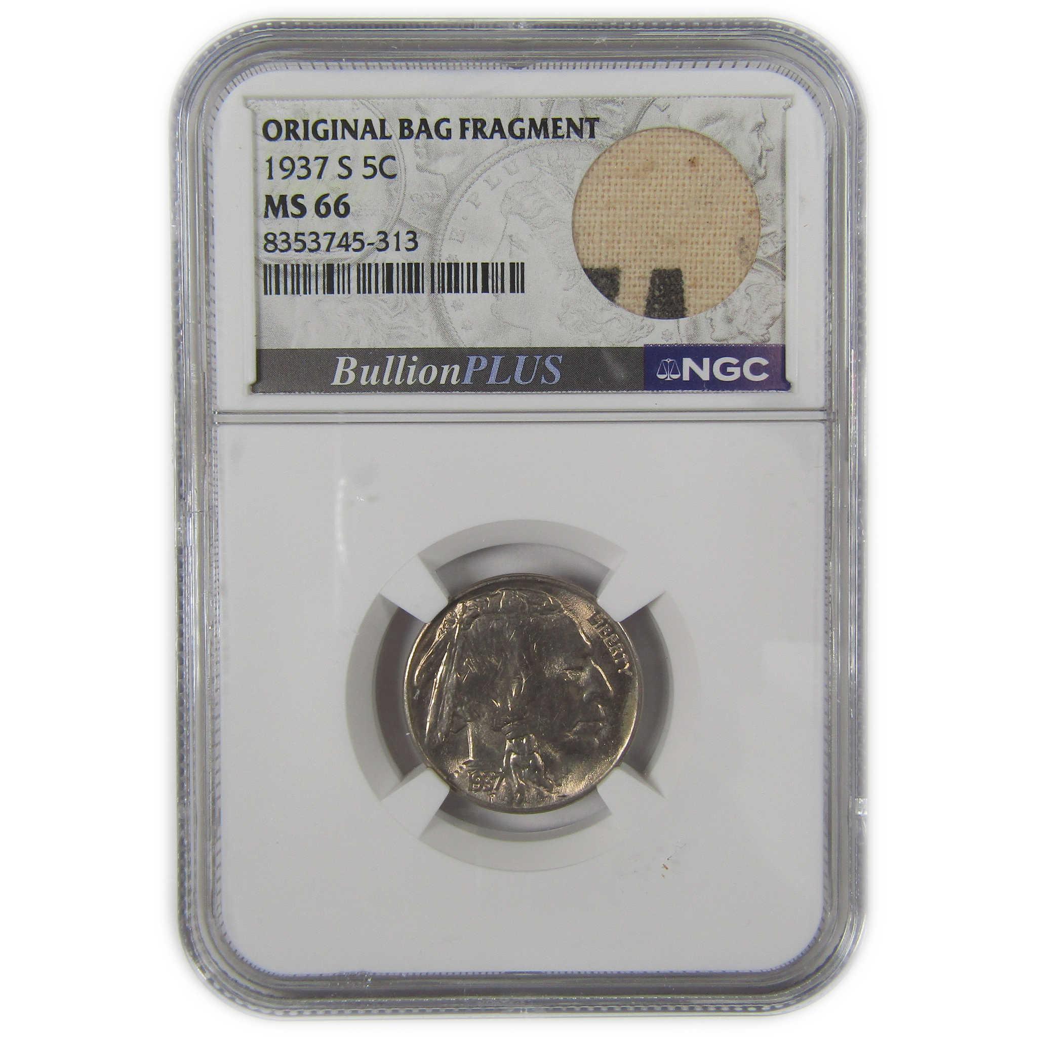 1937 S Indian Head Buffalo Nickel MS 66 NGC Bag Fragment SKU:I22670