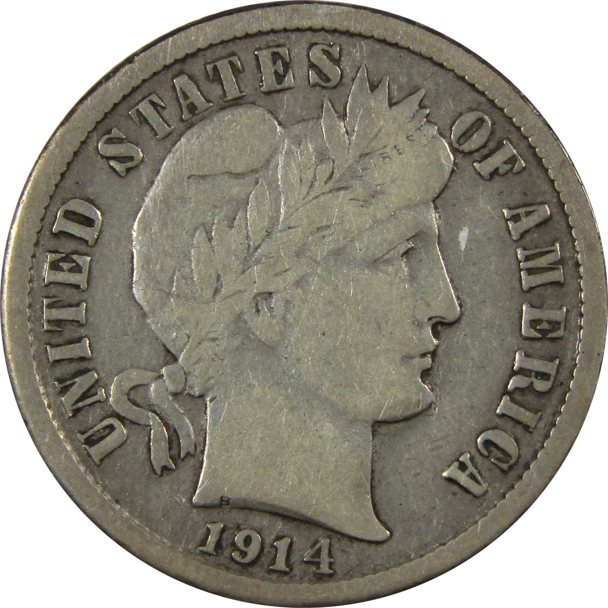 1914 S Barber Silver Dime F Fine Details 10c Coin SKU:CP1344