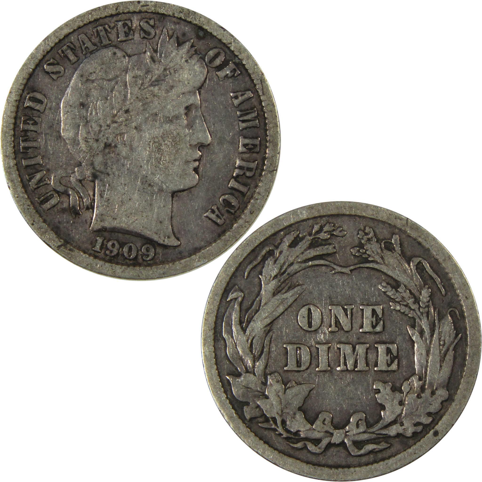 1909 Barber Silver Dime F Fine Details 10c Coin Collectible SKU:CP1037