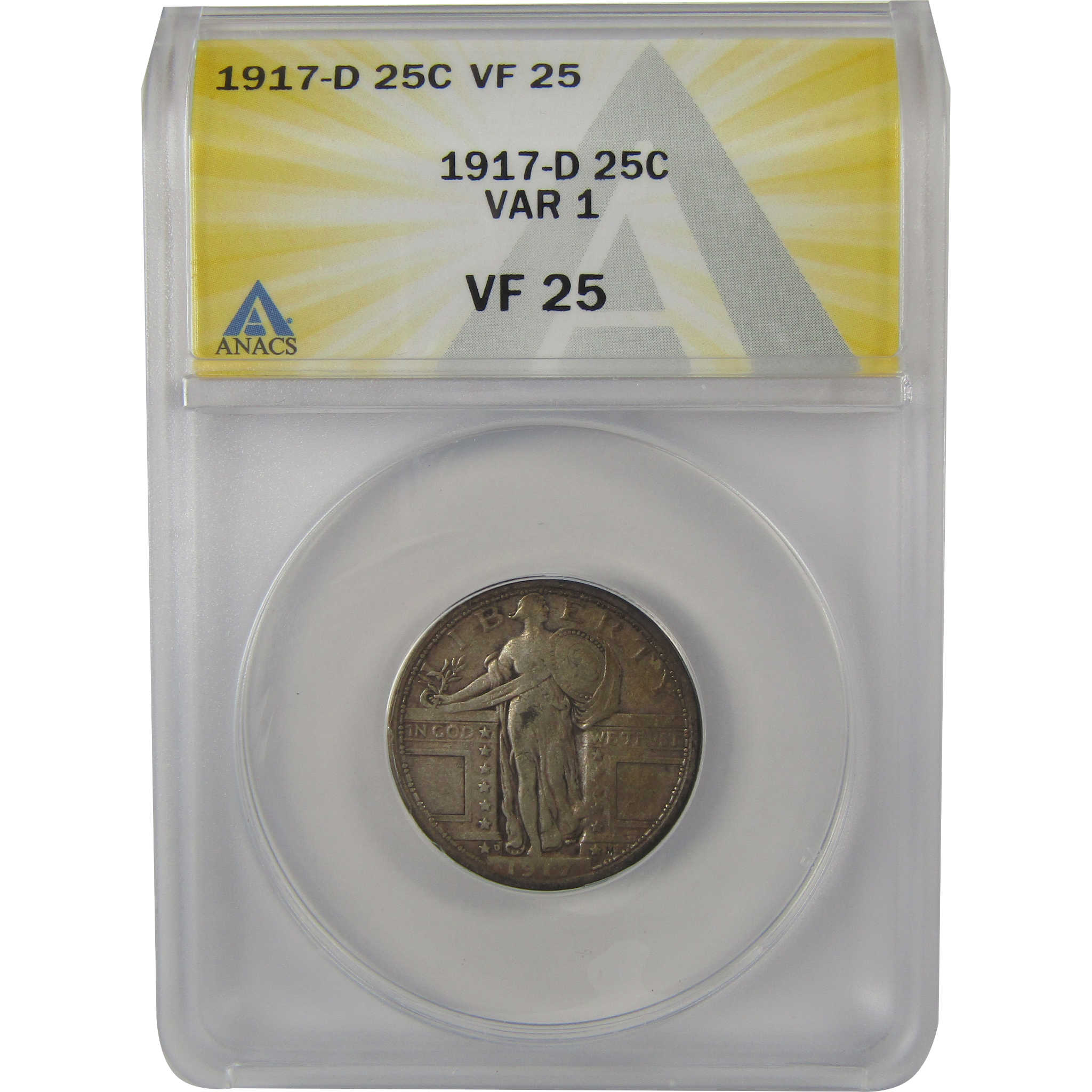 1917 D Type 1 Standing Liberty Quarter VF 25 ANACS Silver SKU:I22173