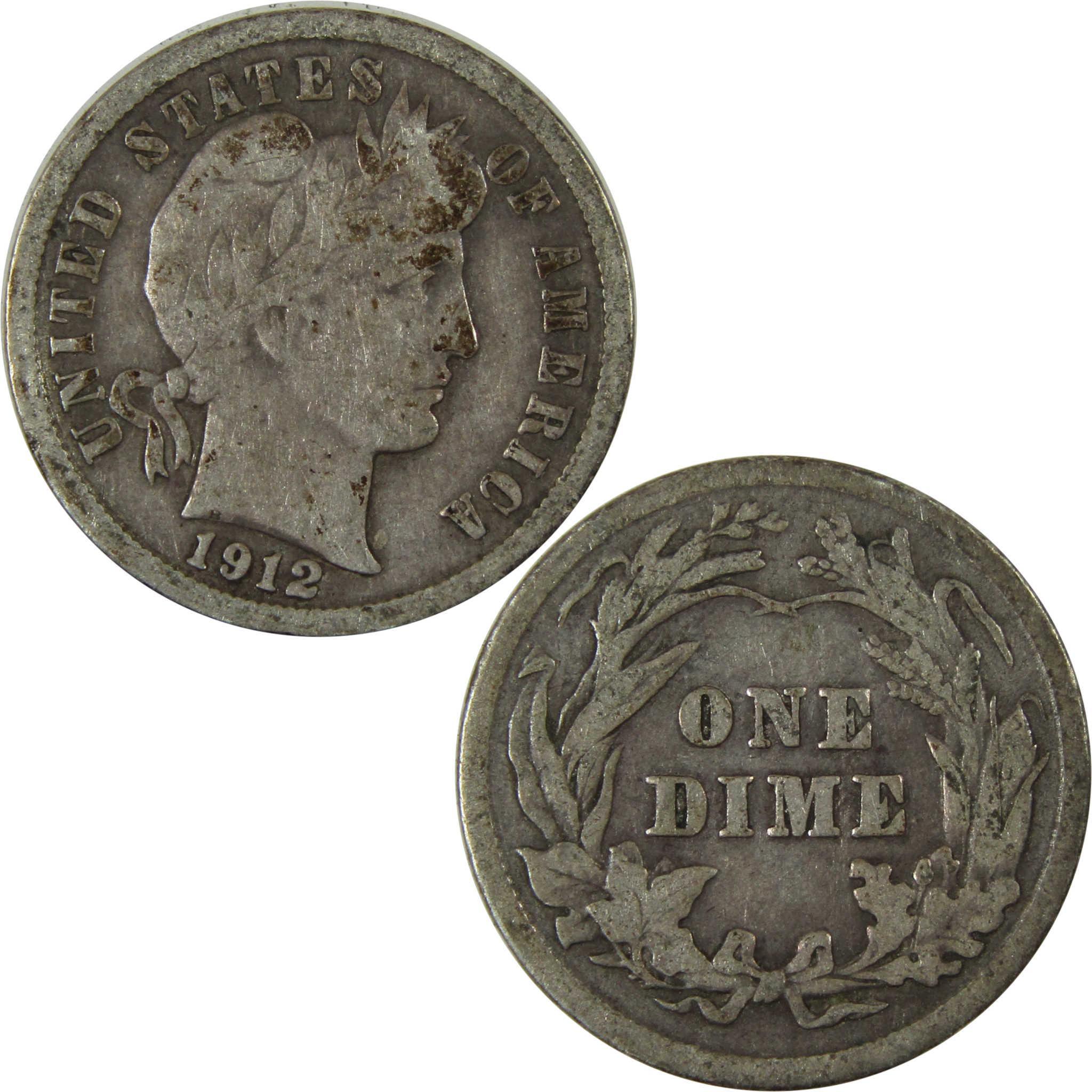 1912 Barber Silver Dime F Fine Details 10c Coin Collectible SKU:CP1041