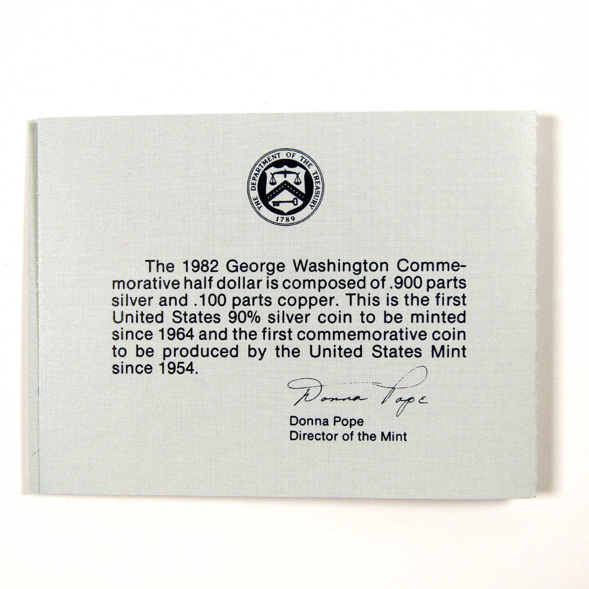 1982 D George Washington Commemorative Half Dollar Uncirculated OGP