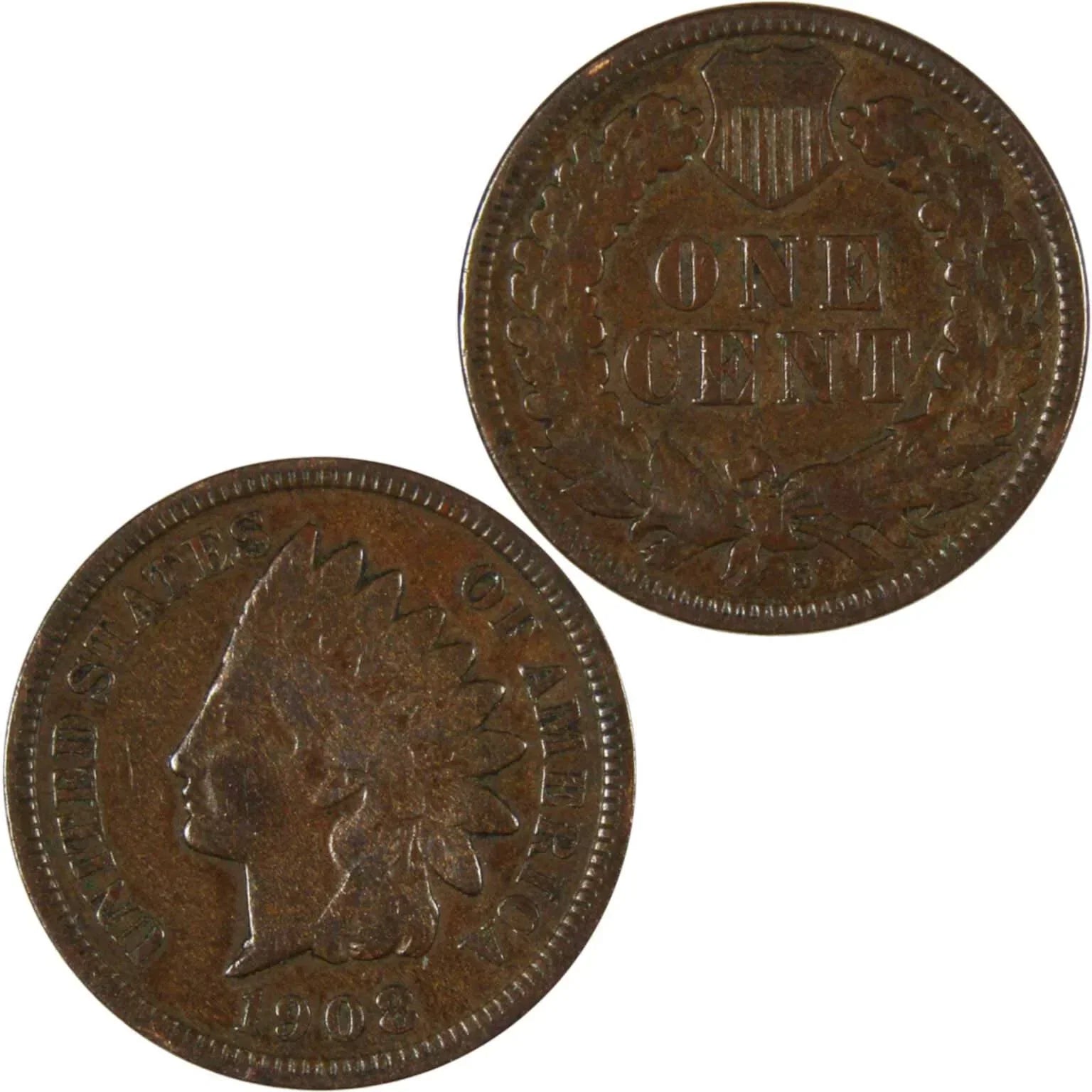 1908 S Indian Head Cent F Fine Penny 1c Coin