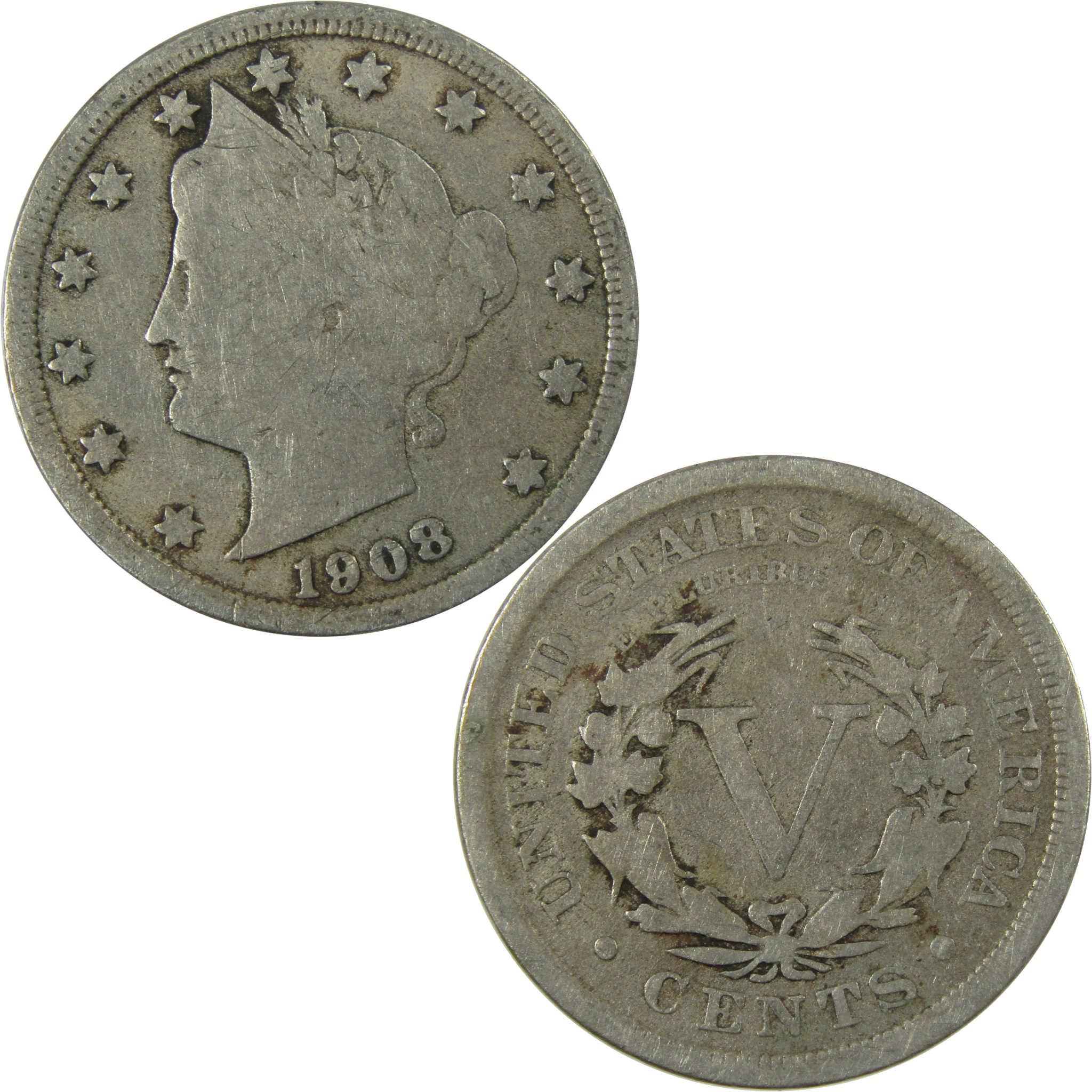 1908 Liberty Head V Nickel G Good 5c Coin Collectible SKU:I26917