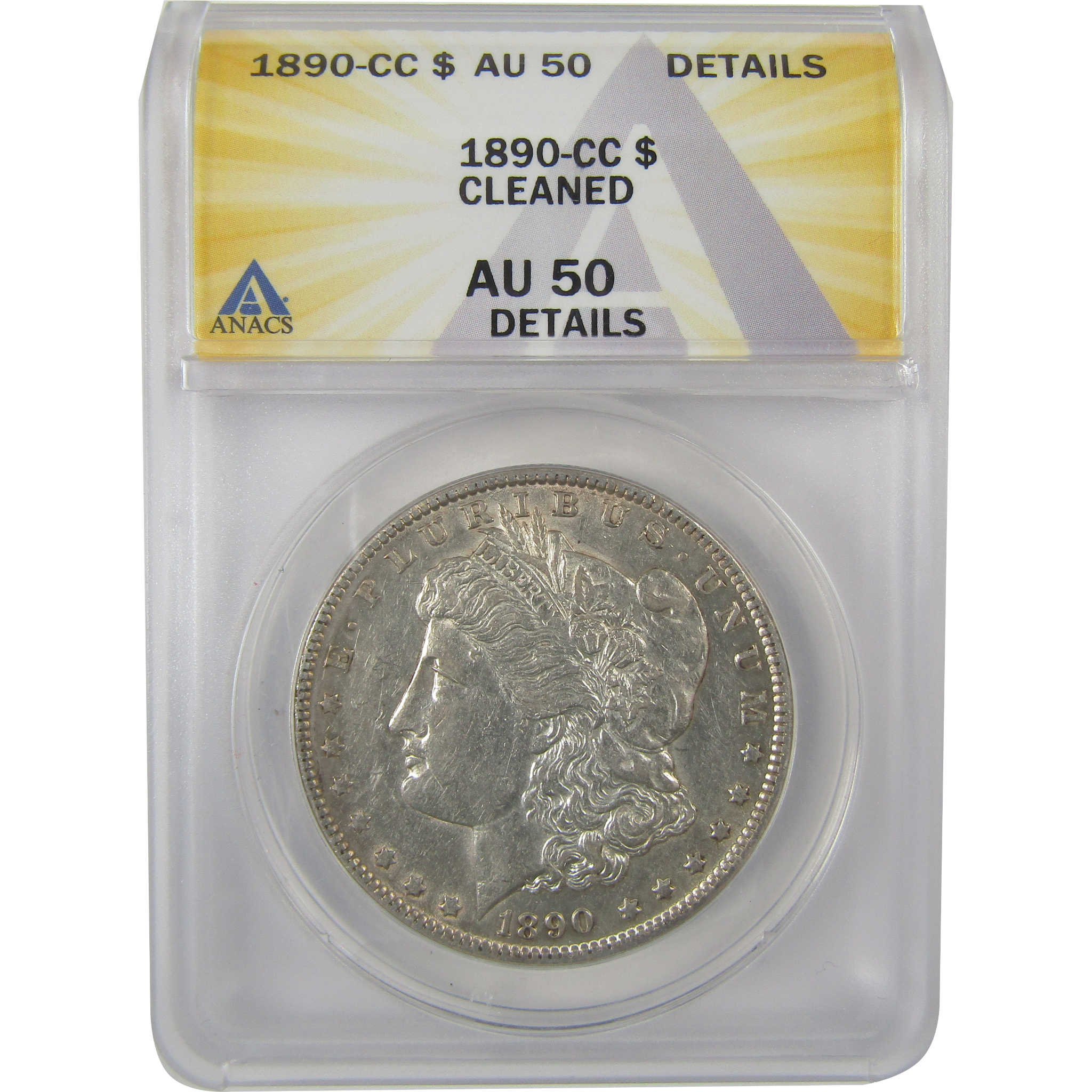 1890 CC Morgan Dollar AU 50 Details ANACS Silver $1 Coin SKU:I19362
