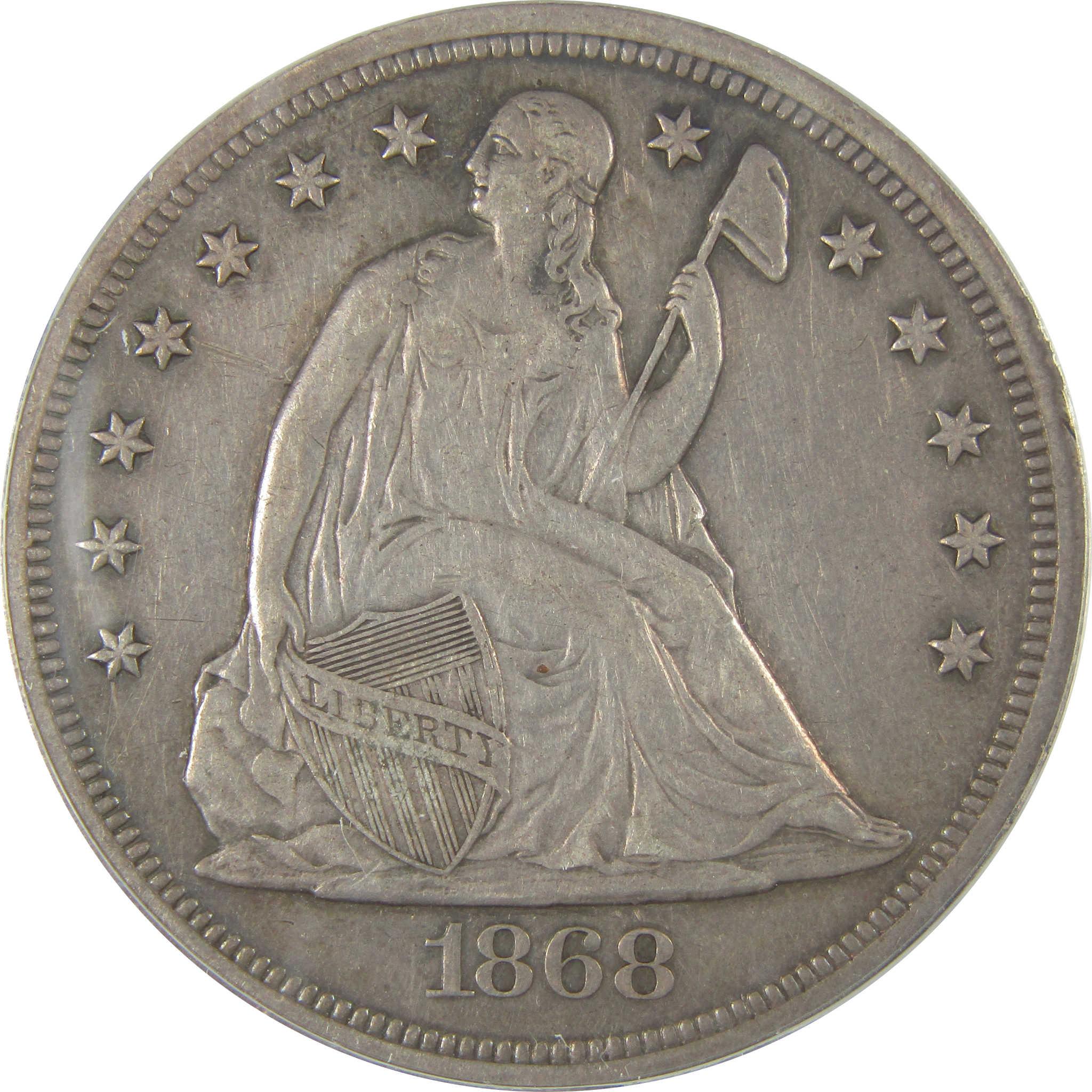 1868 Seated Liberty Dollar AU 50 Details ANACS Silver SKU:I22972
