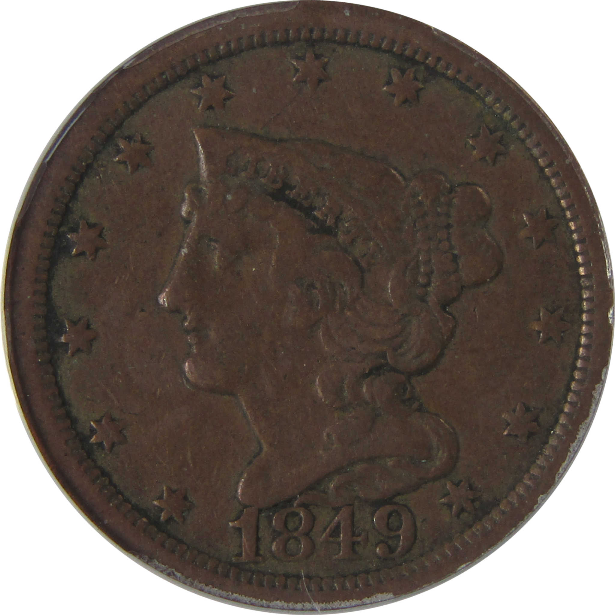 1849 Large Date Braided Hair Half Cent VF 20 ANACS Penny SKU:I23654