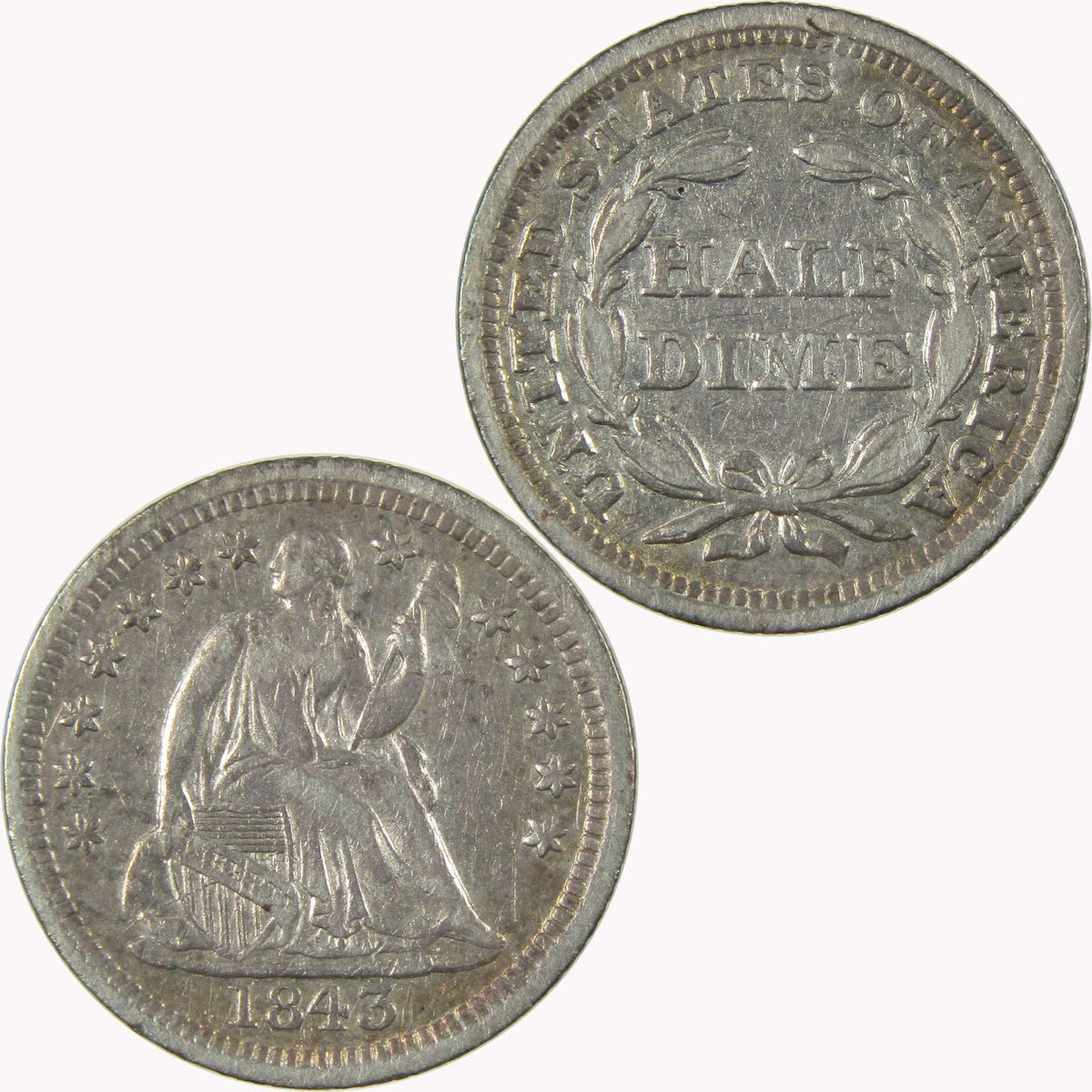 1843 Seated Liberty Silver Half Dime VF Very Fine 5c Coin Collectible
