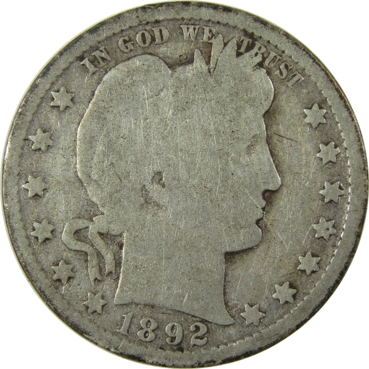 1892 Barber Silver Quarter G Good Details 25c Coin SKU:I28548