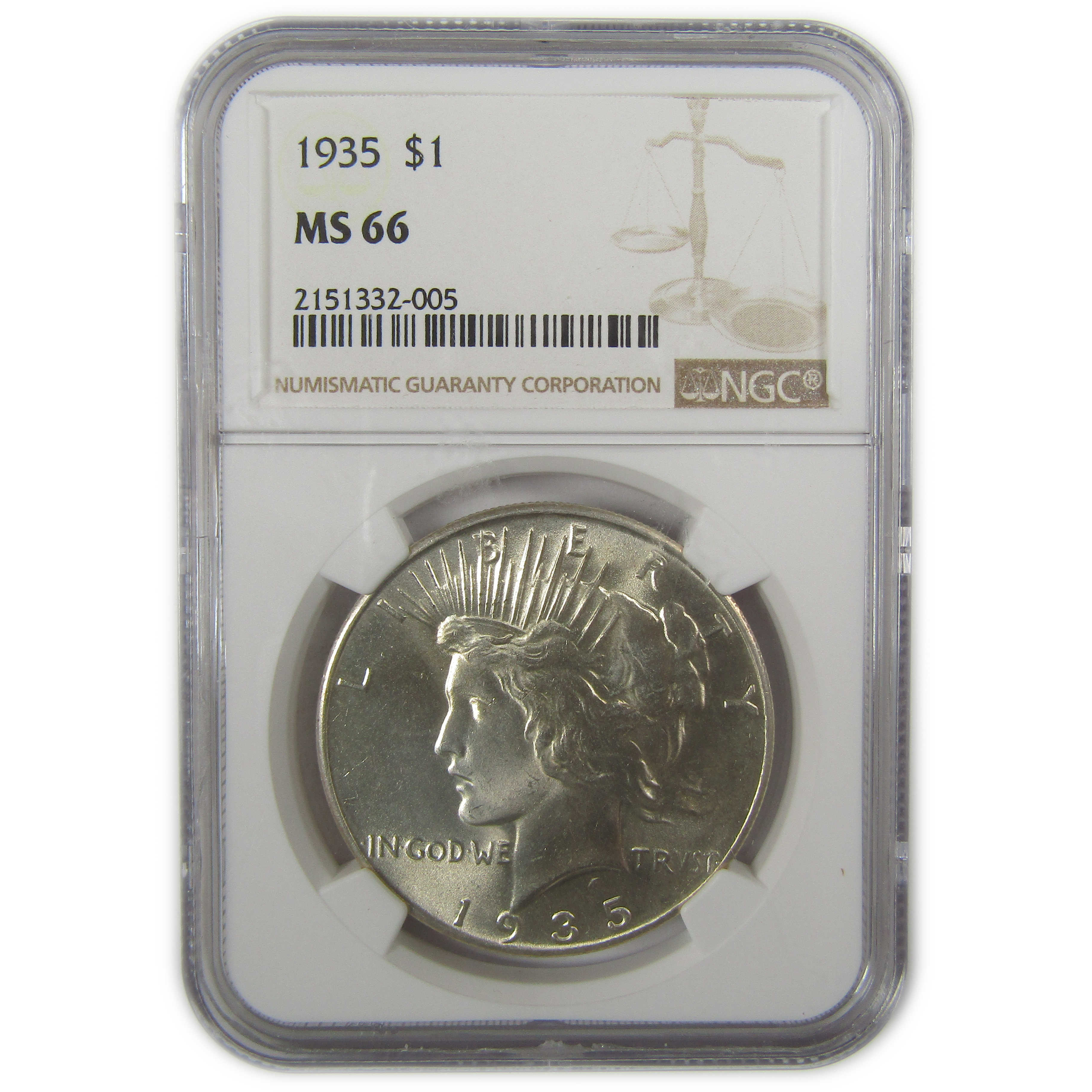 1935 Peace Dollar MS 66 NGC Silver Uncirculated $1 Coin SKU:I19674