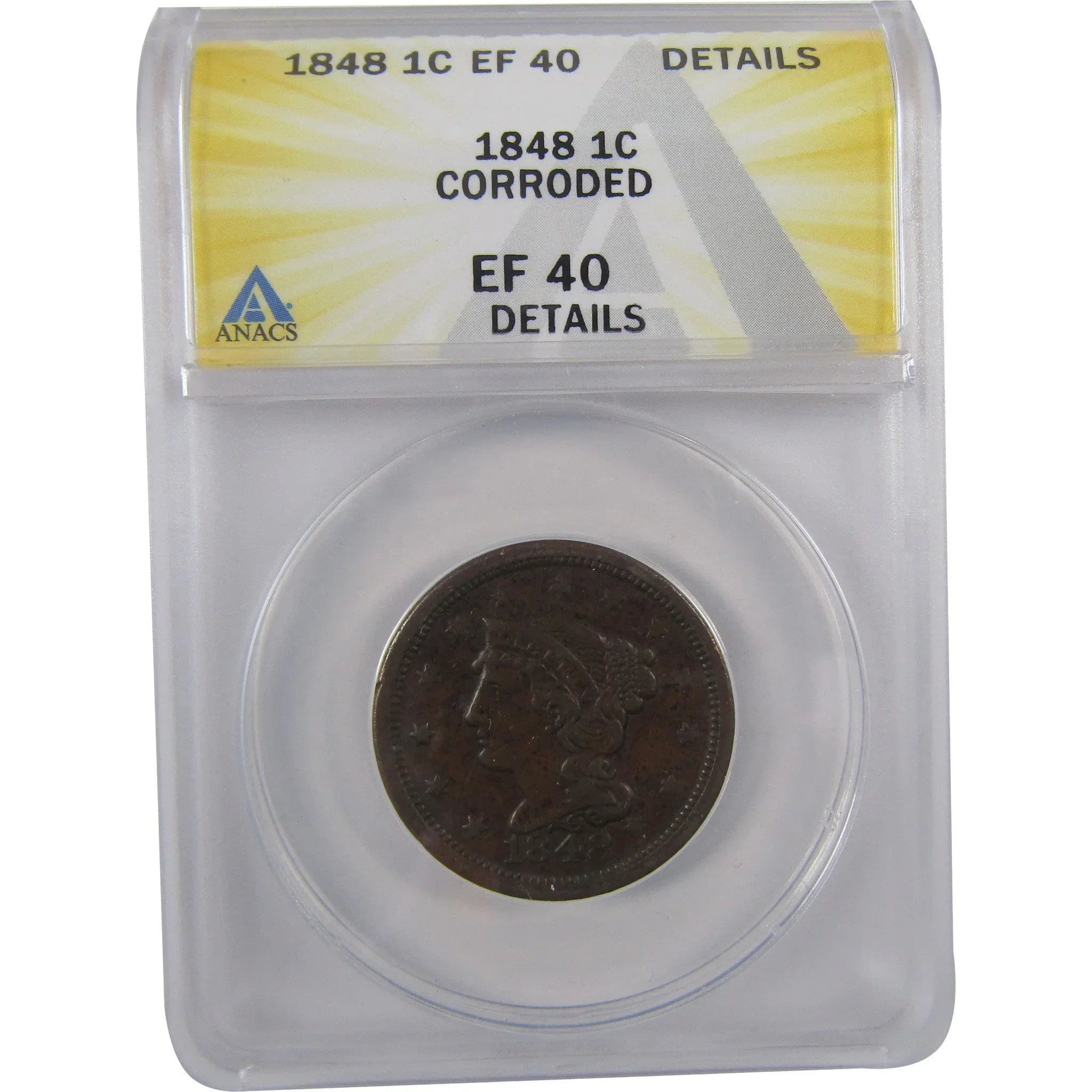 1848 Braided Hair Large Cent EF 40 Details ANACS Copper SKU:I18530