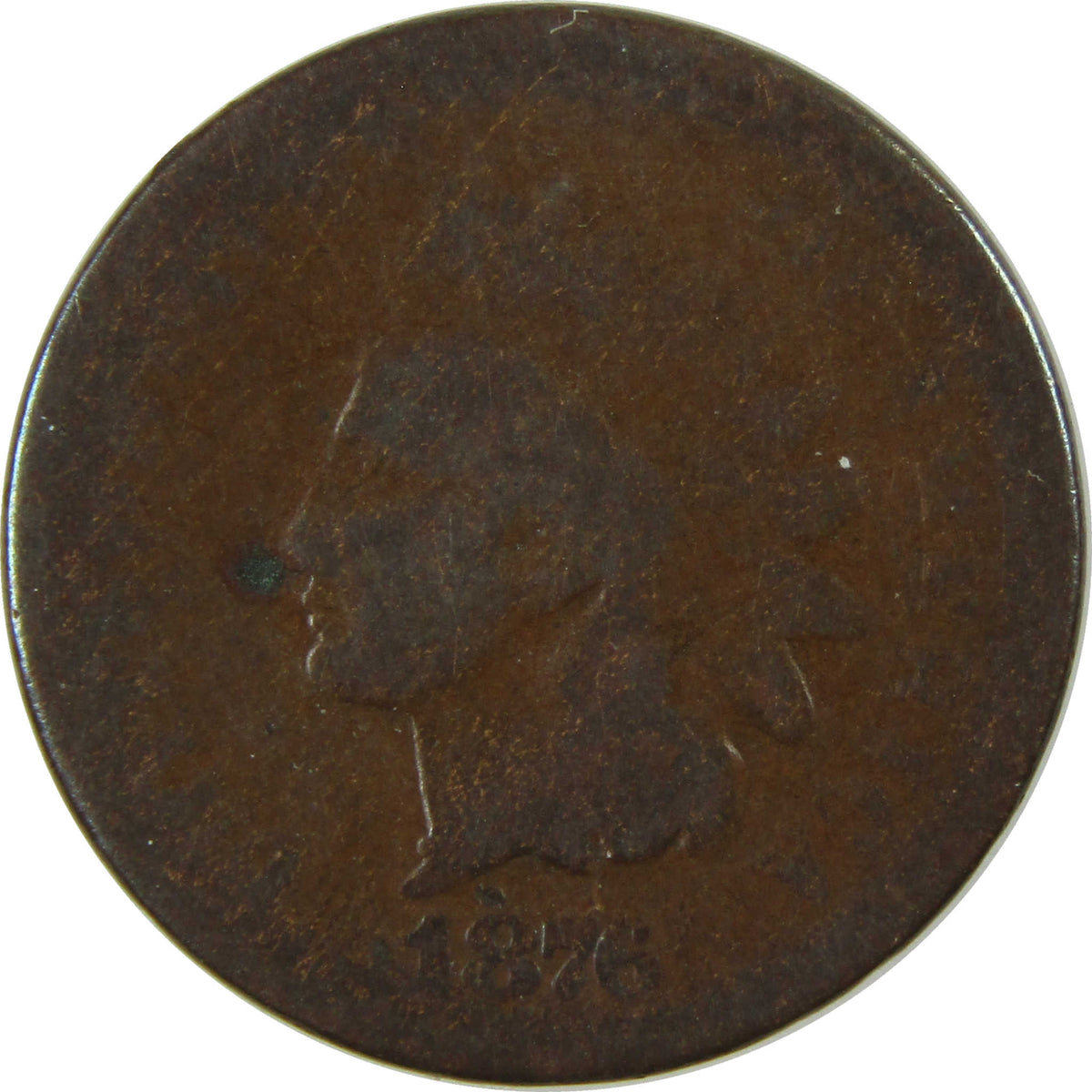 1876 Indian Head Cent AG About Good Details Penny 1c Coin SKU:I28636