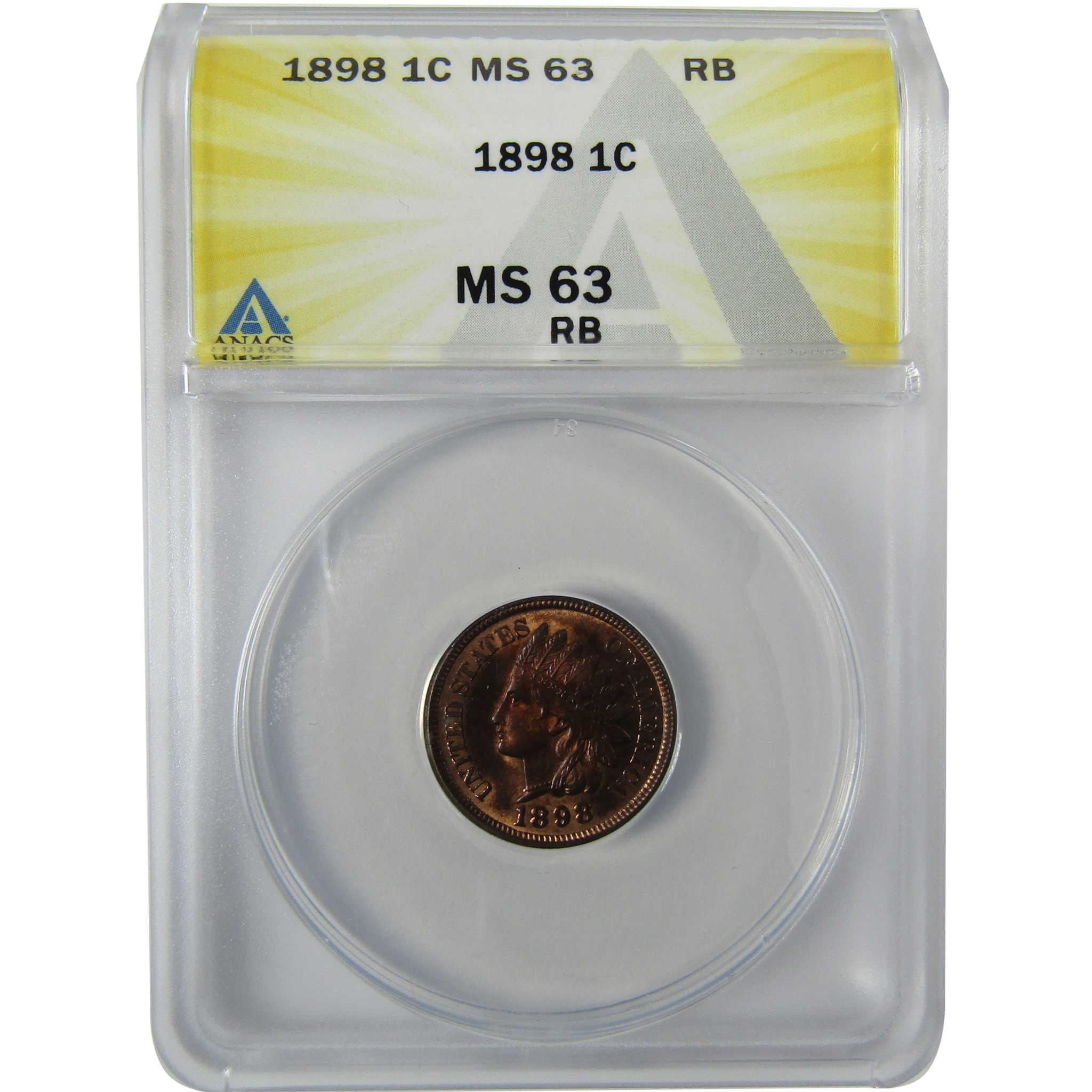 1898 Indian Head Cent MS 63 RB ANACS Penny Uncirculated SKU:CP849