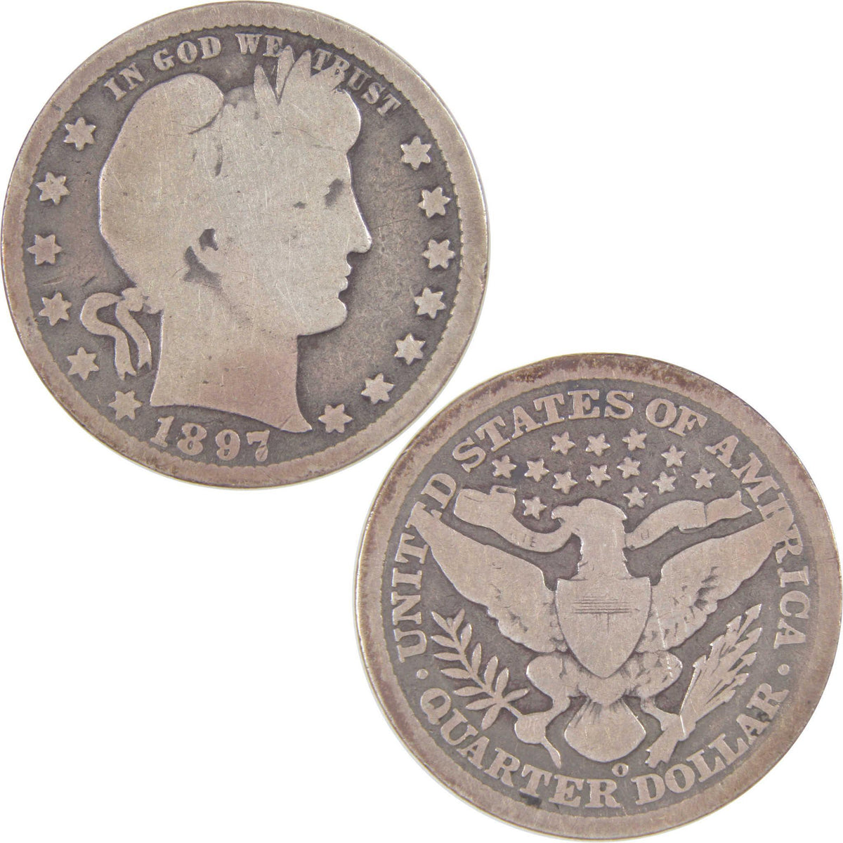 1897 O Barber Quarter G Good Silver 25c Coin SKU:I17201