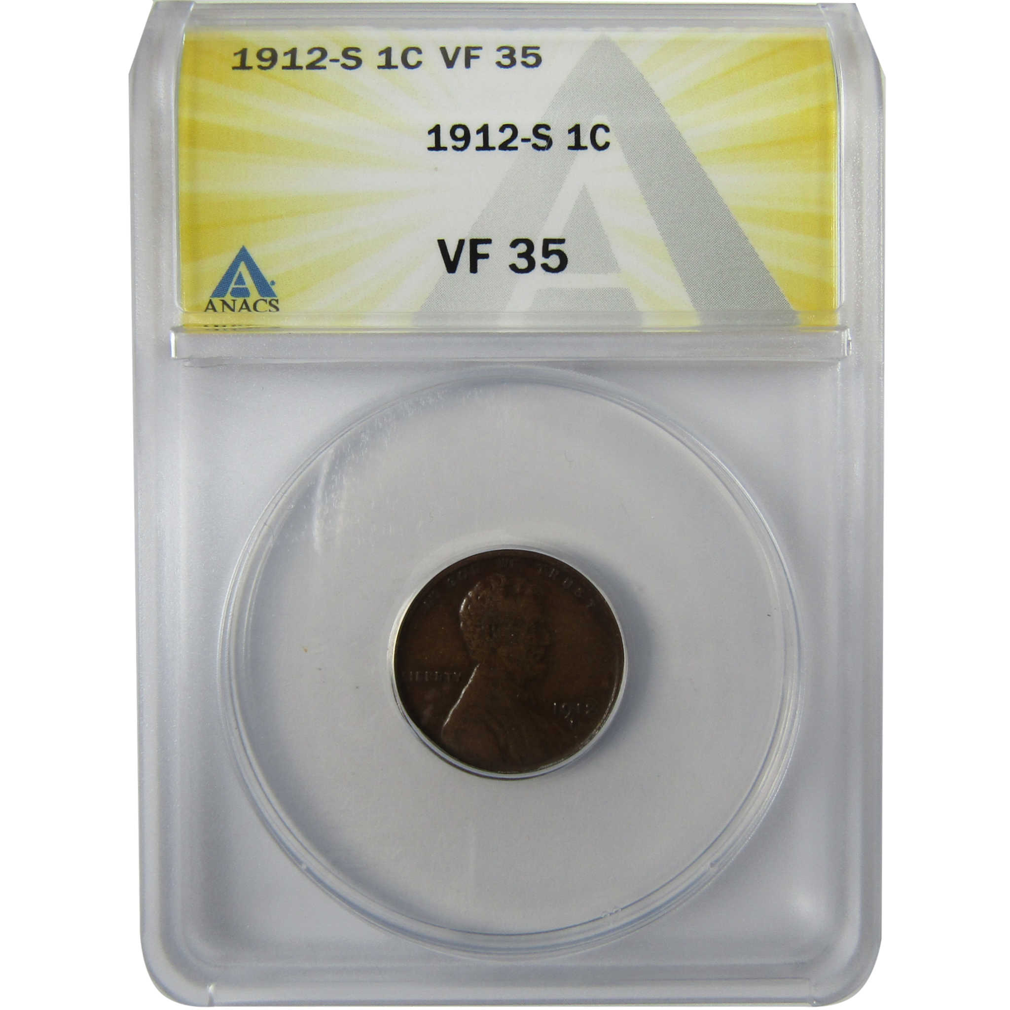 1912 S Lincoln Wheat Cent VF 35 ANACS Penny 1c Coin SKU:I27956