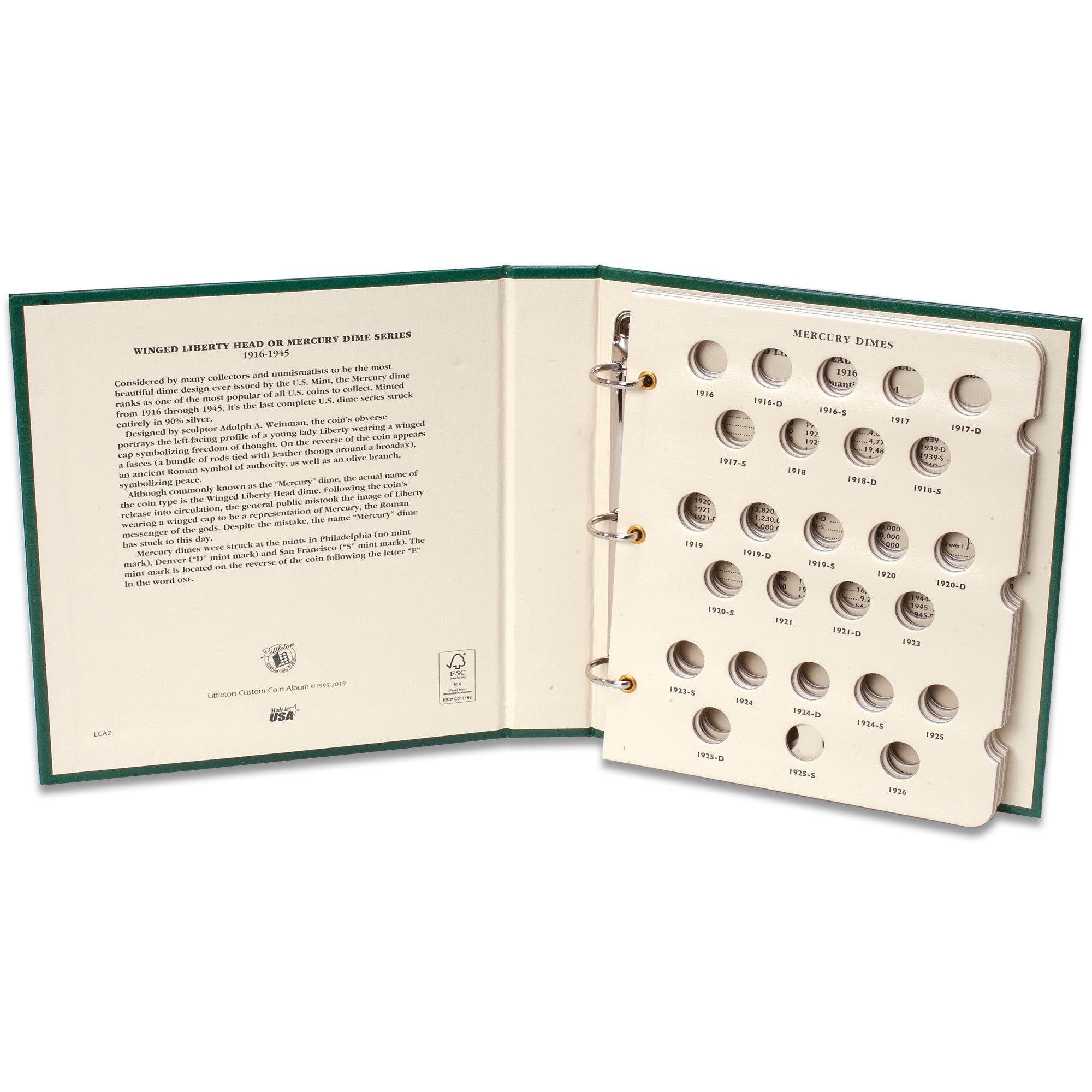 1916-1945 Mercury Dime Coin Album Littleton Coin Company