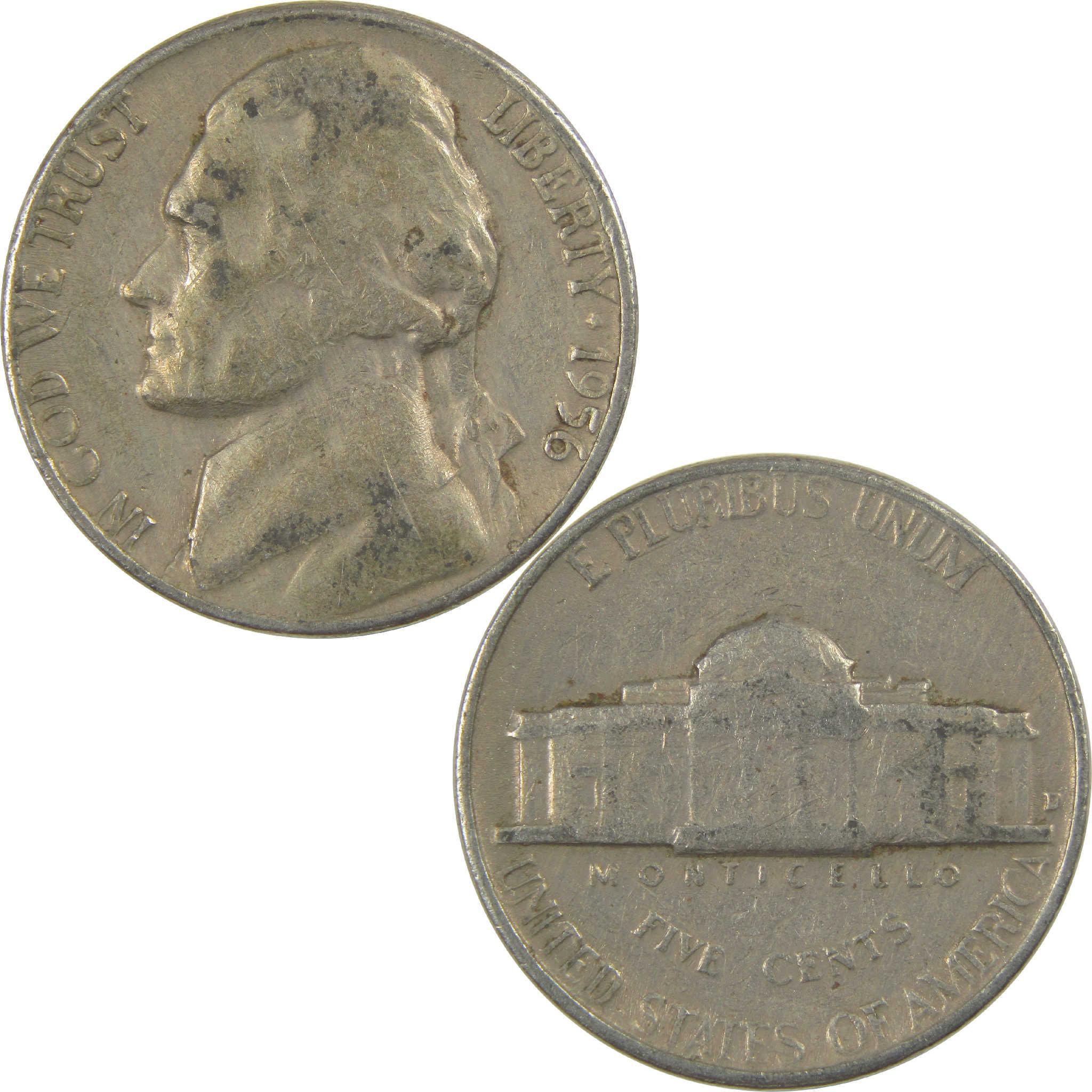 1956 D Jefferson Nickel Circulated 5c Coin Collectible