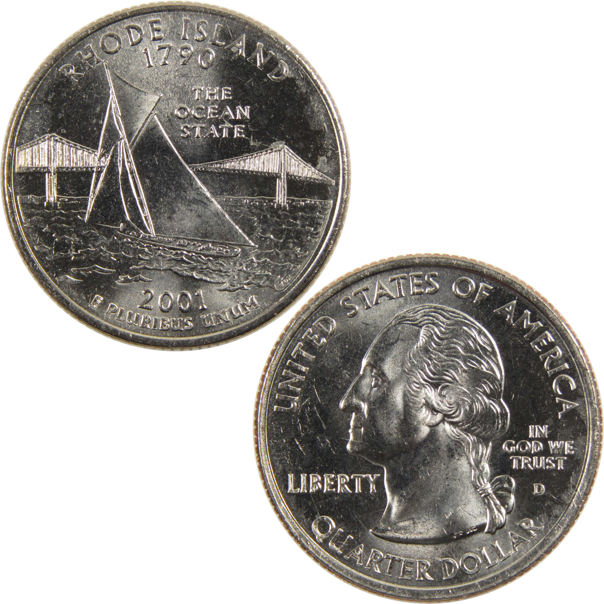 2001 D Rhode Island State Quarter BU Uncirculated Clad 25c Coin