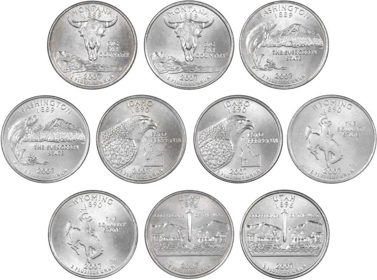 2007 P&D State Quarter 10 Coin Set Clad Uncirculated Mint State