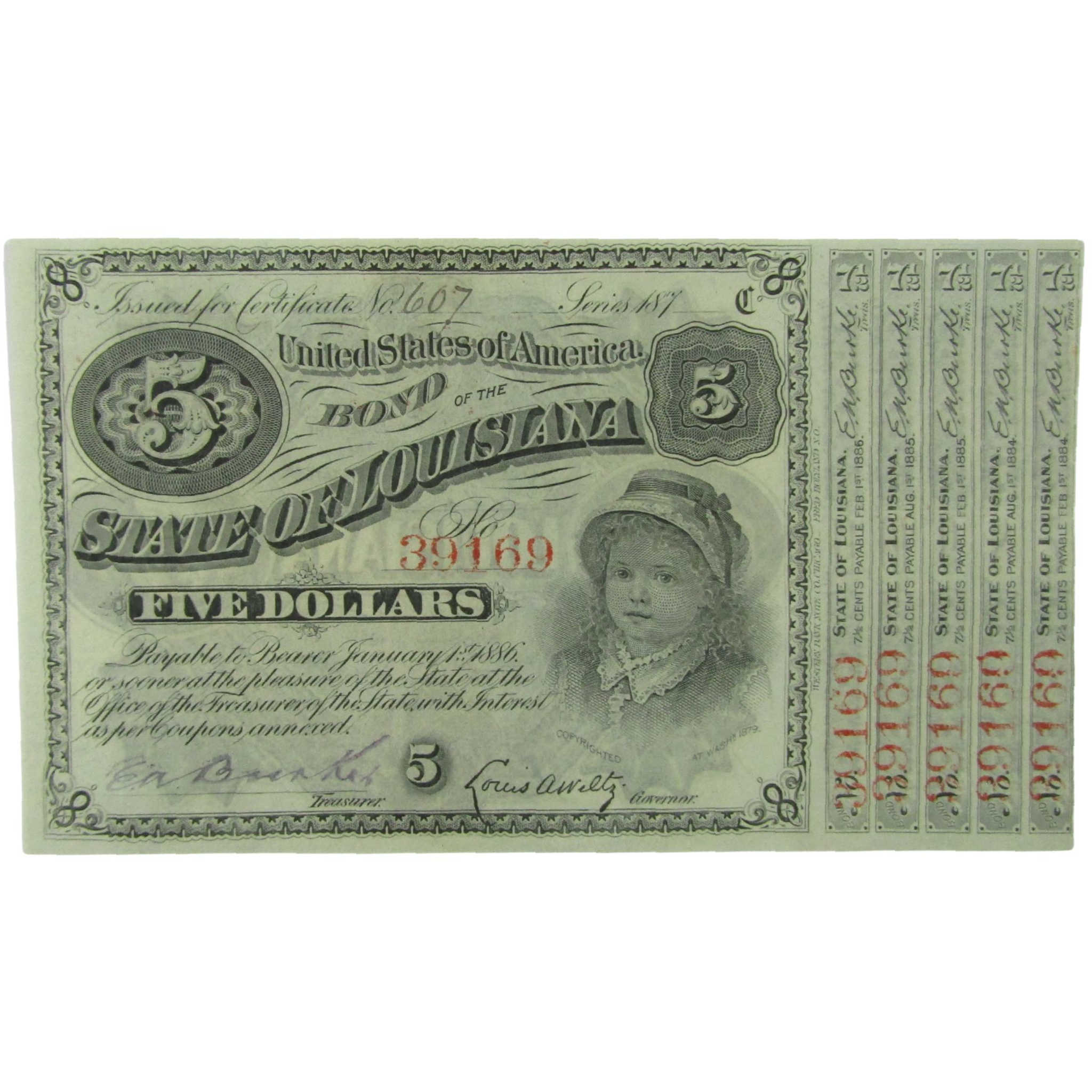 $5 Louisiana Interest Bearing Baby Bond Note Circulated SKU:I25996