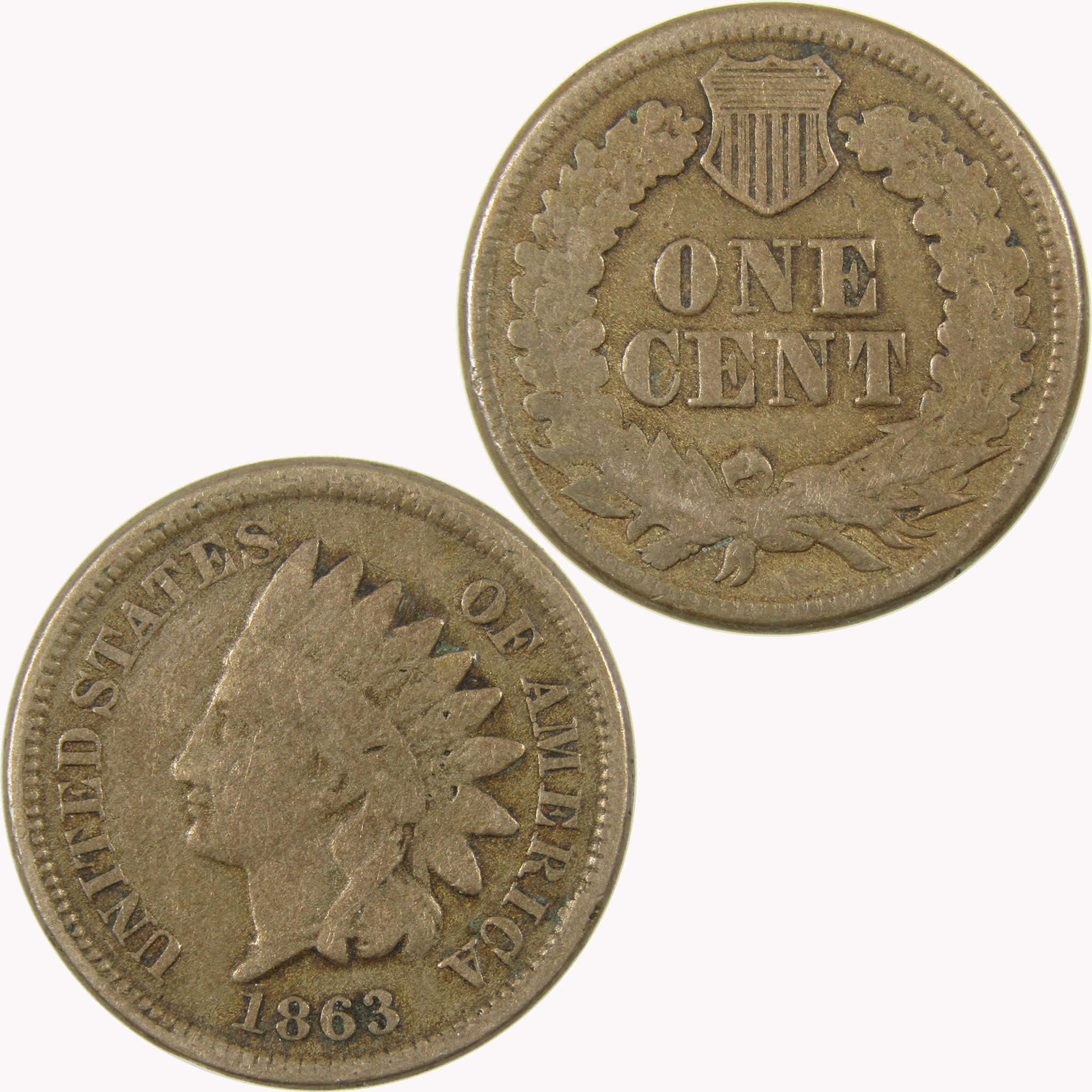 1863 Indian Head Cent VG Very Good Penny 1c Coin SKU:CP1106