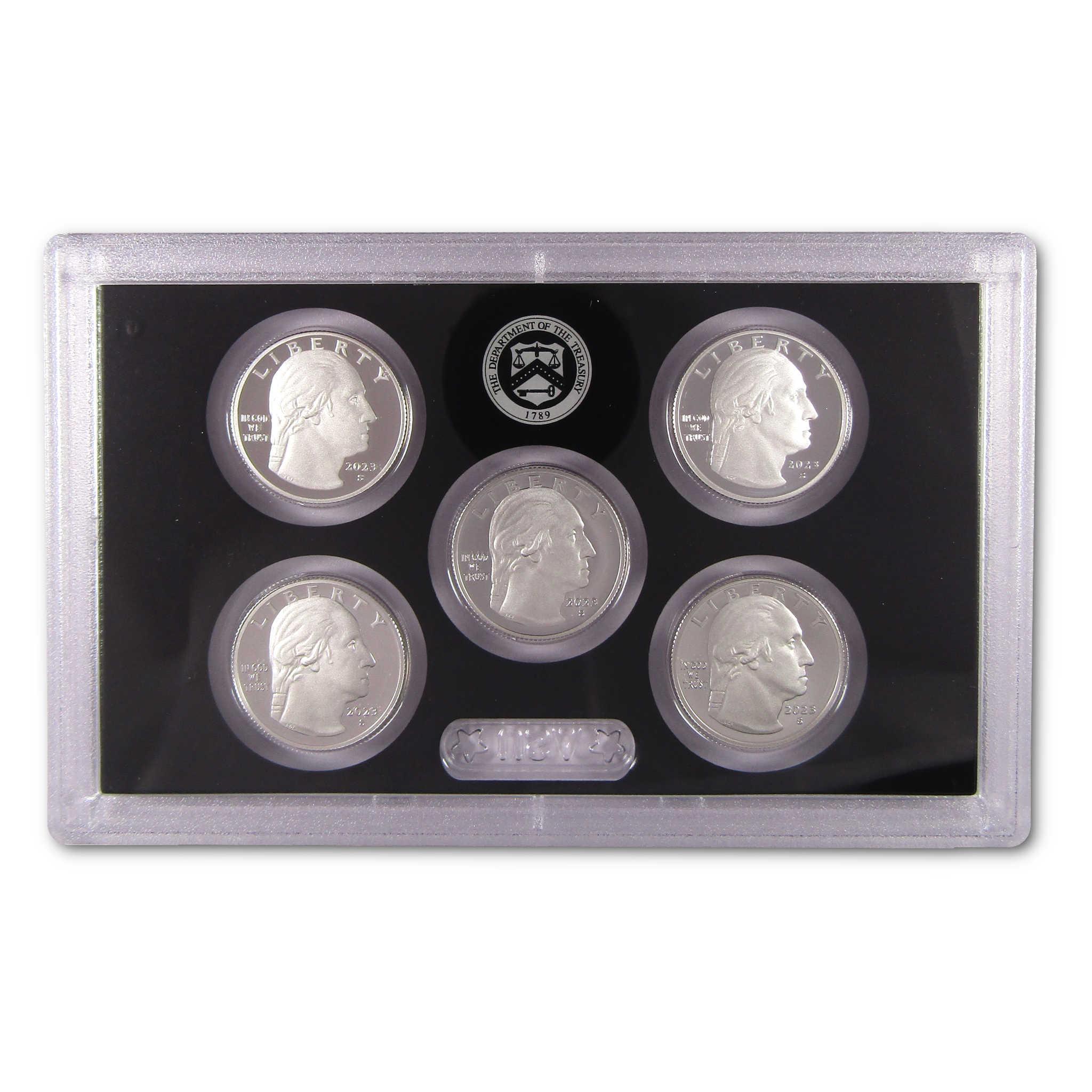 United States silver proof quarter coin set in presentation case, collectible coins