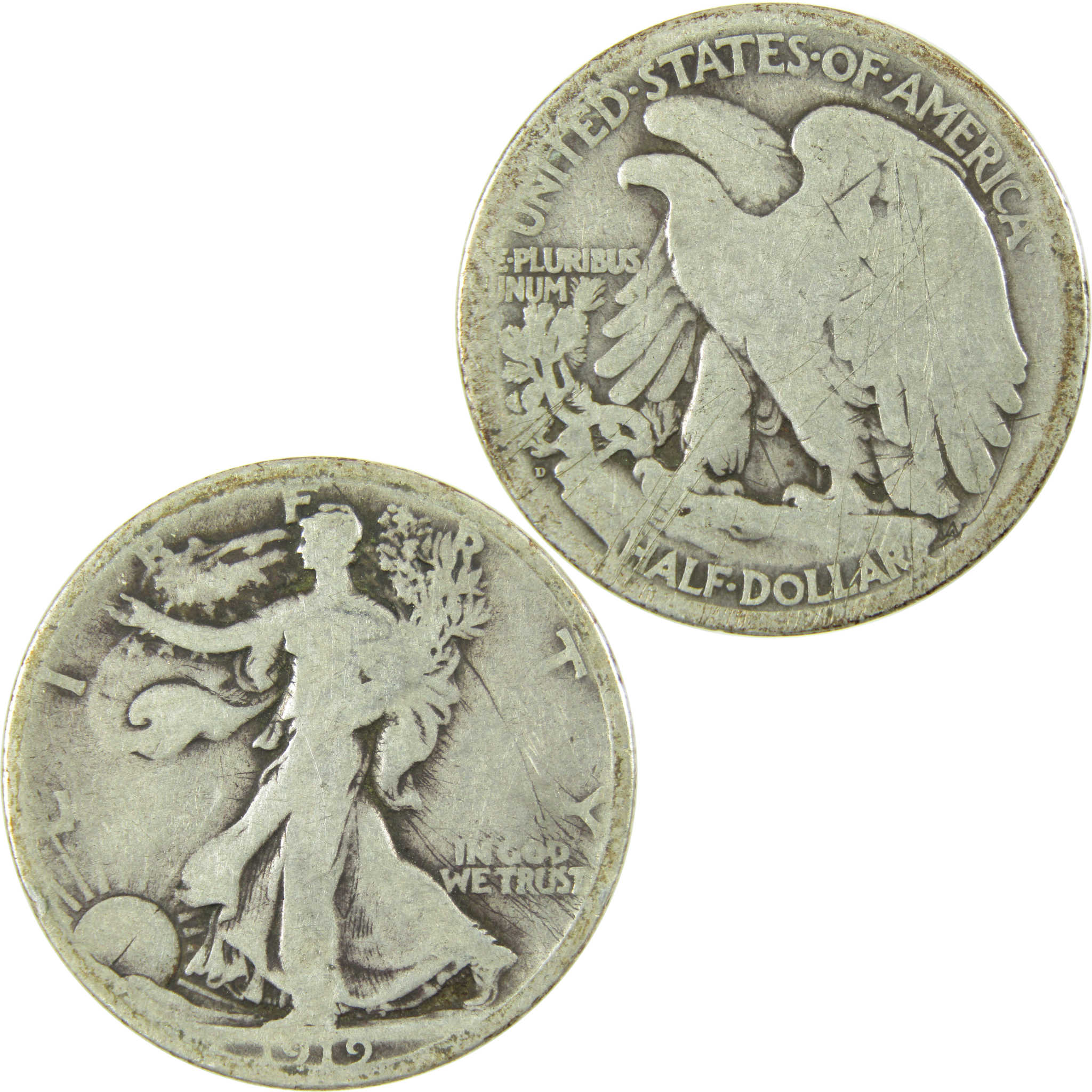 1919 D Liberty Walking Silver Half Dollar AG About Good SKU:I24113