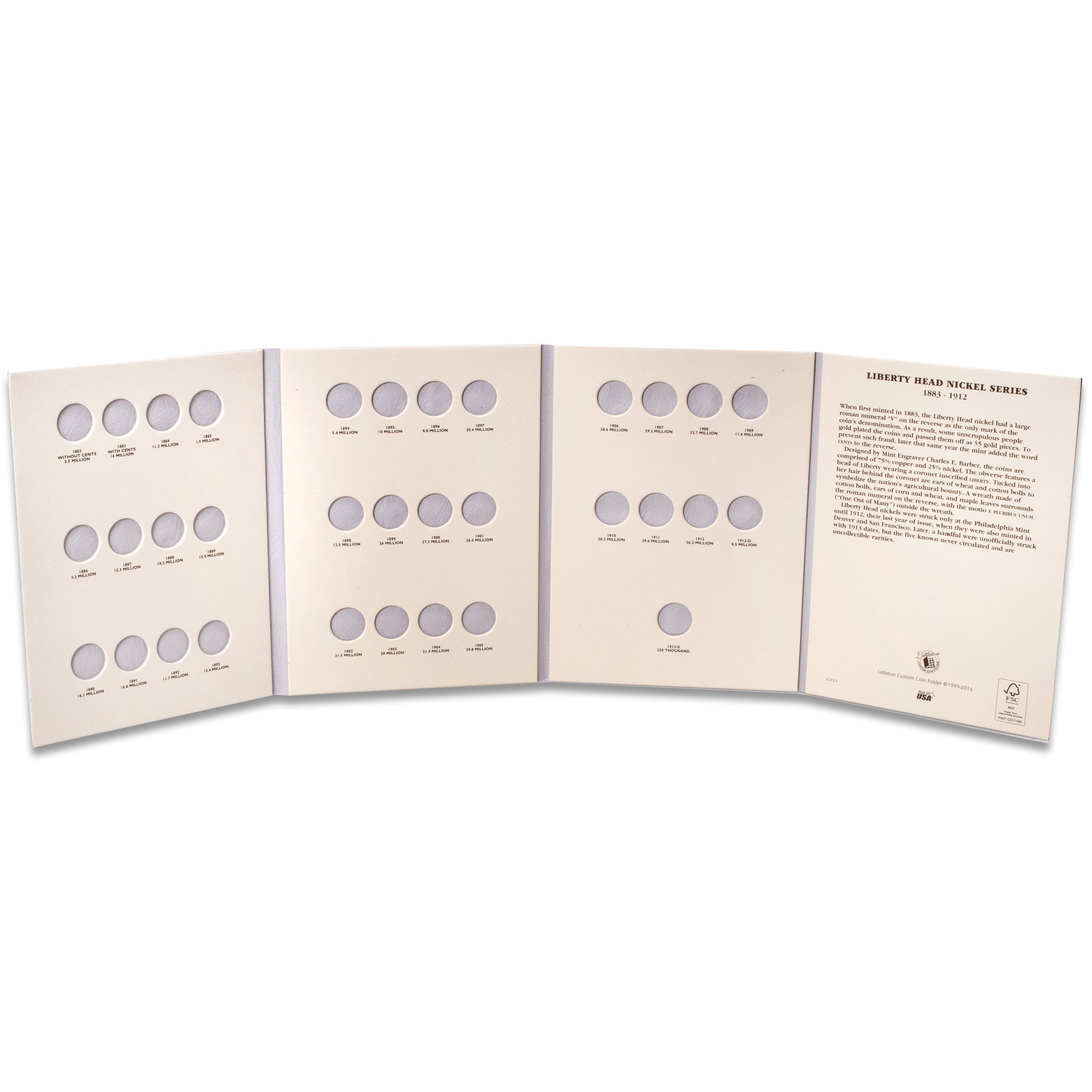 1883-1912 Liberty Head V Nickel Folder Littleton Coin Company