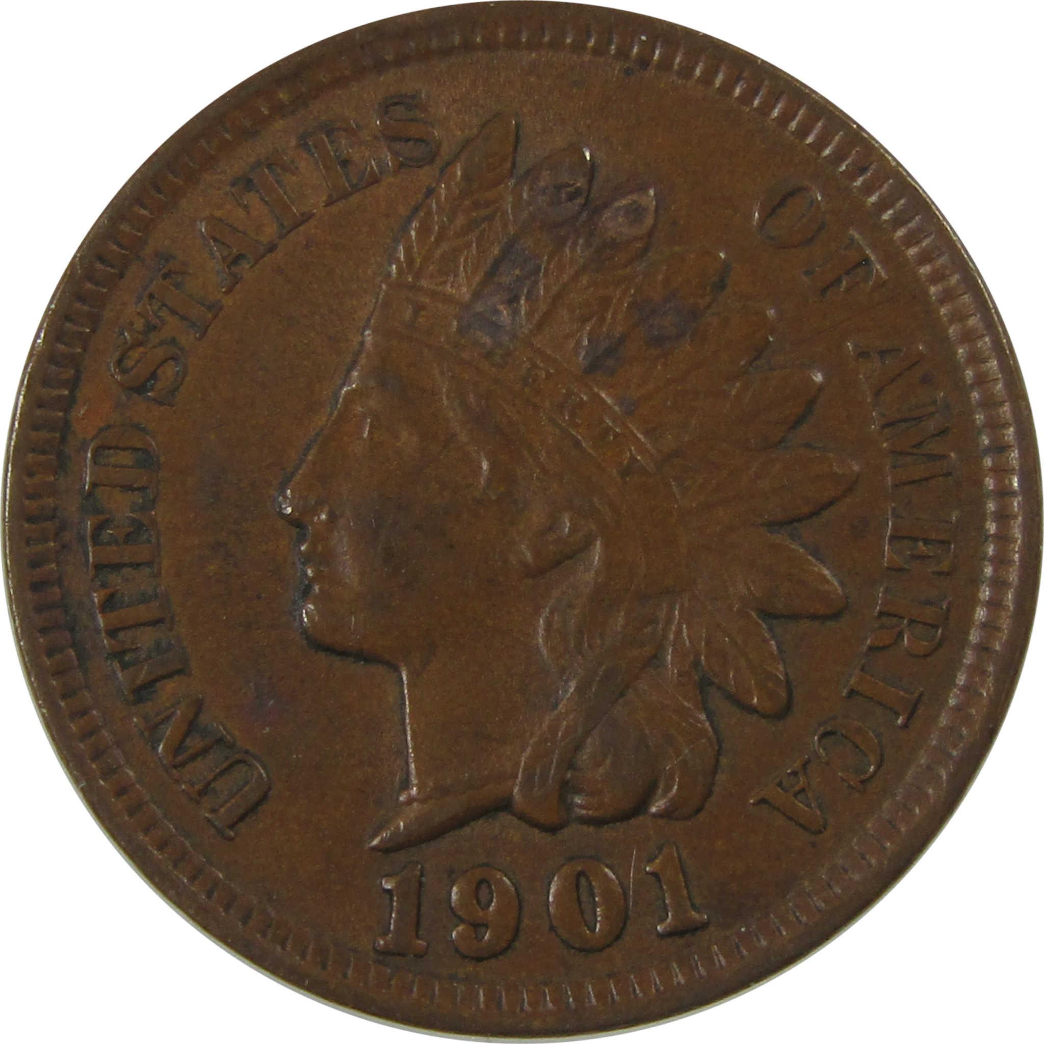 1901 Indian Head Cent Borderline Uncirculated Penny 1c Coin SKU:I24551