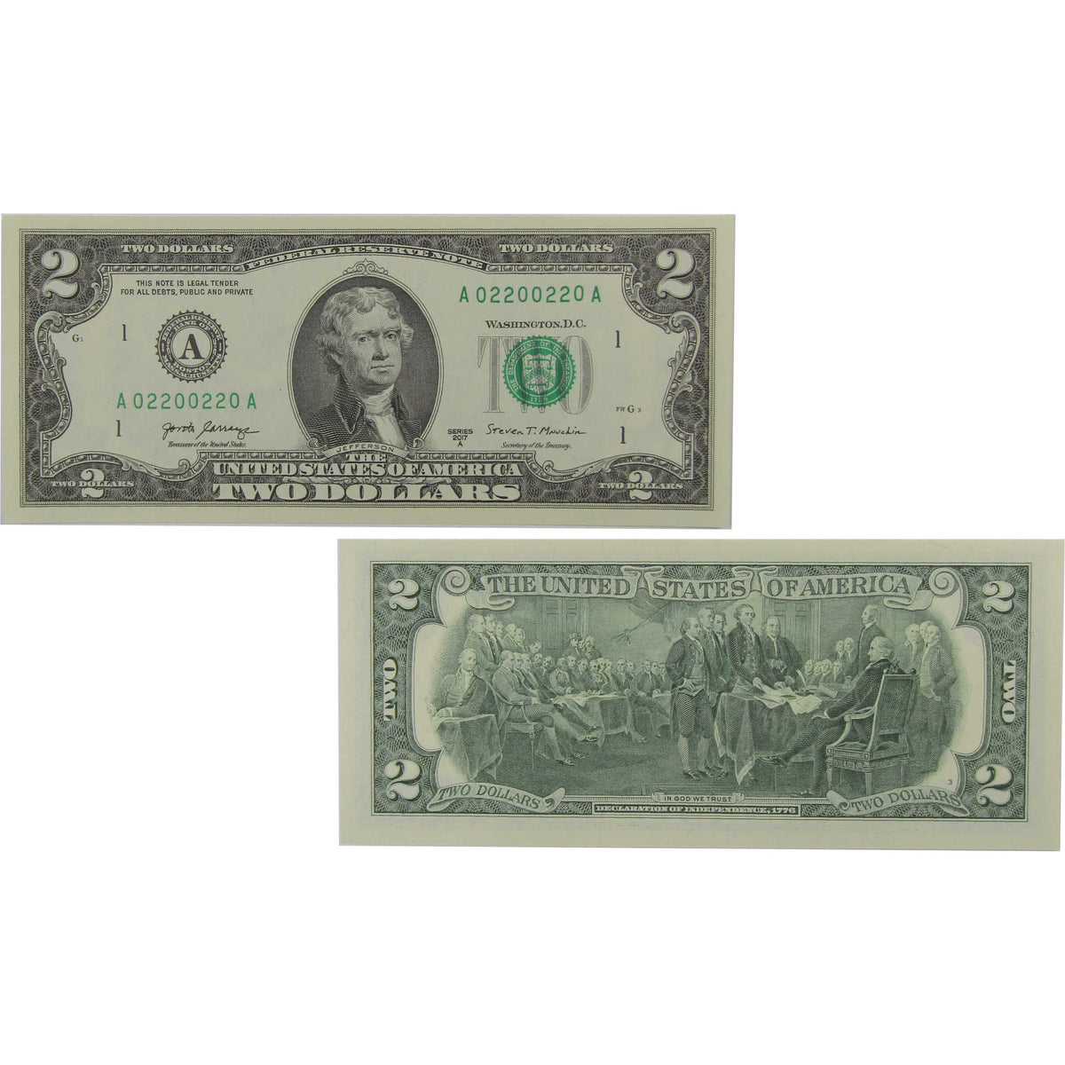2017 A $2 Federal Reserve Binary Repeater Note CCU Choice Uncirculated