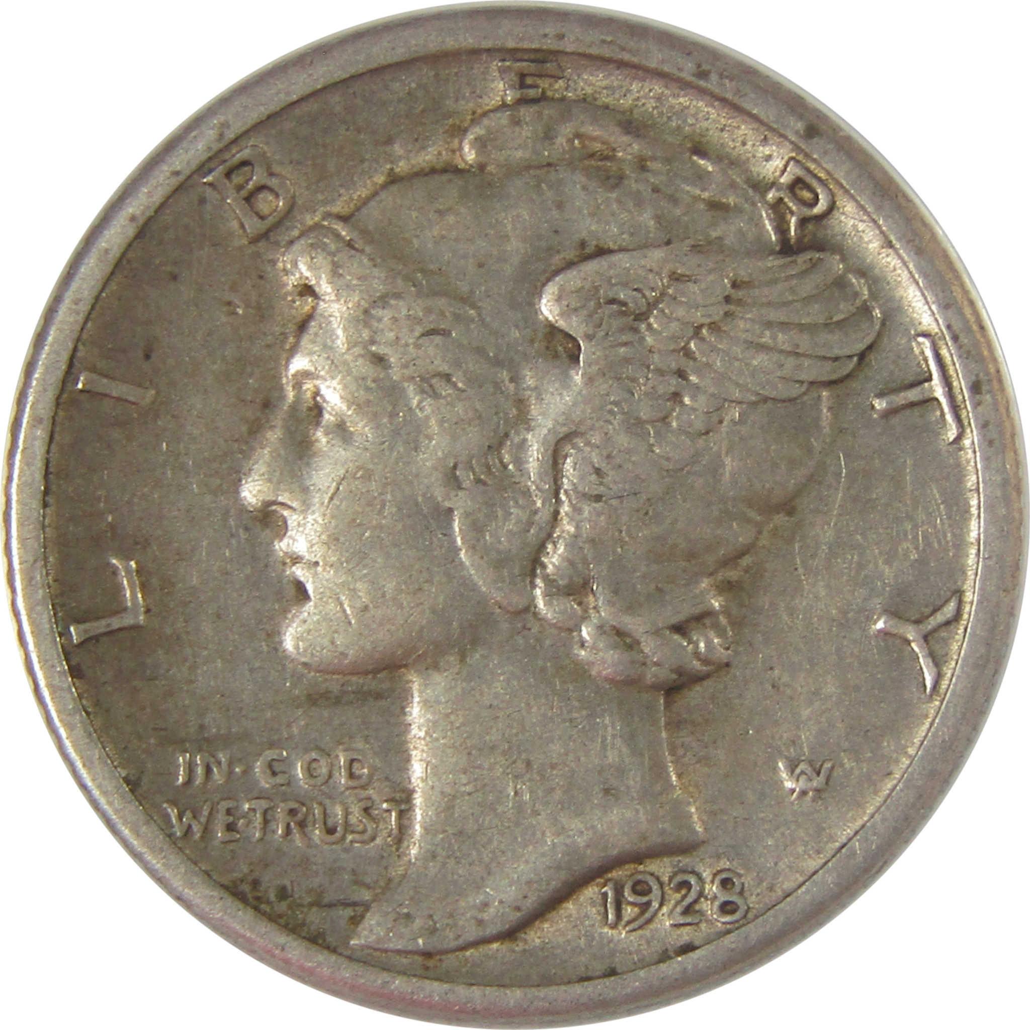 1928 D Mercury Dime AU 50 ANACS Silver 10c Coin SKU:I20196