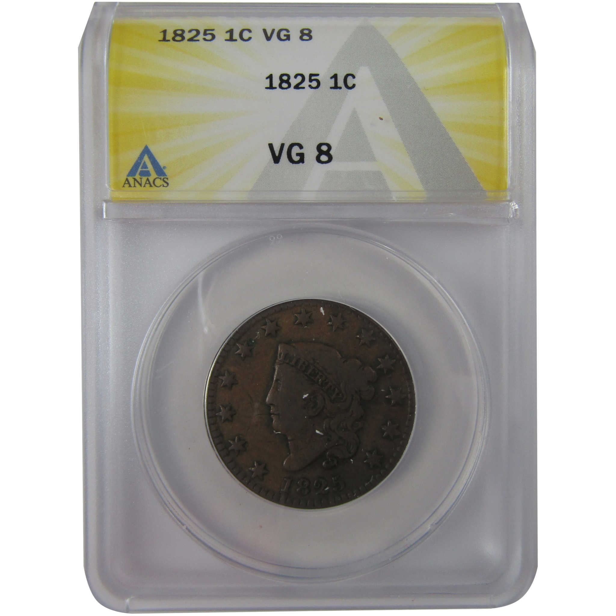 1825 Coronet Head Large Cent VG 8 ANACS Copper Penny SKU:CPC1175