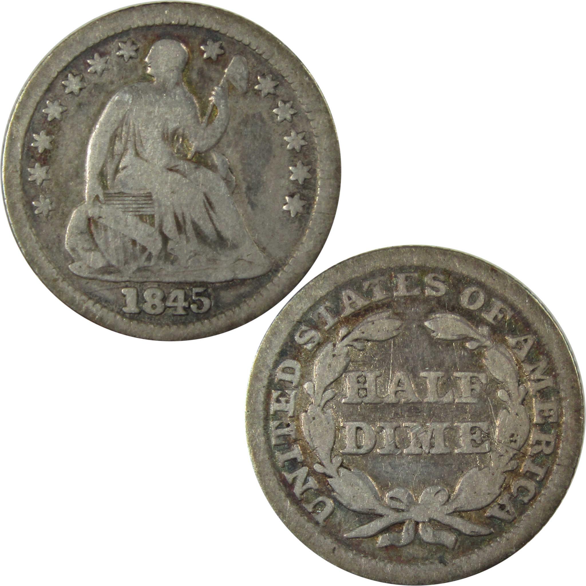 1845 Seated Liberty Silver Half Dime VG Very Good 5c Coin SKU:I25388