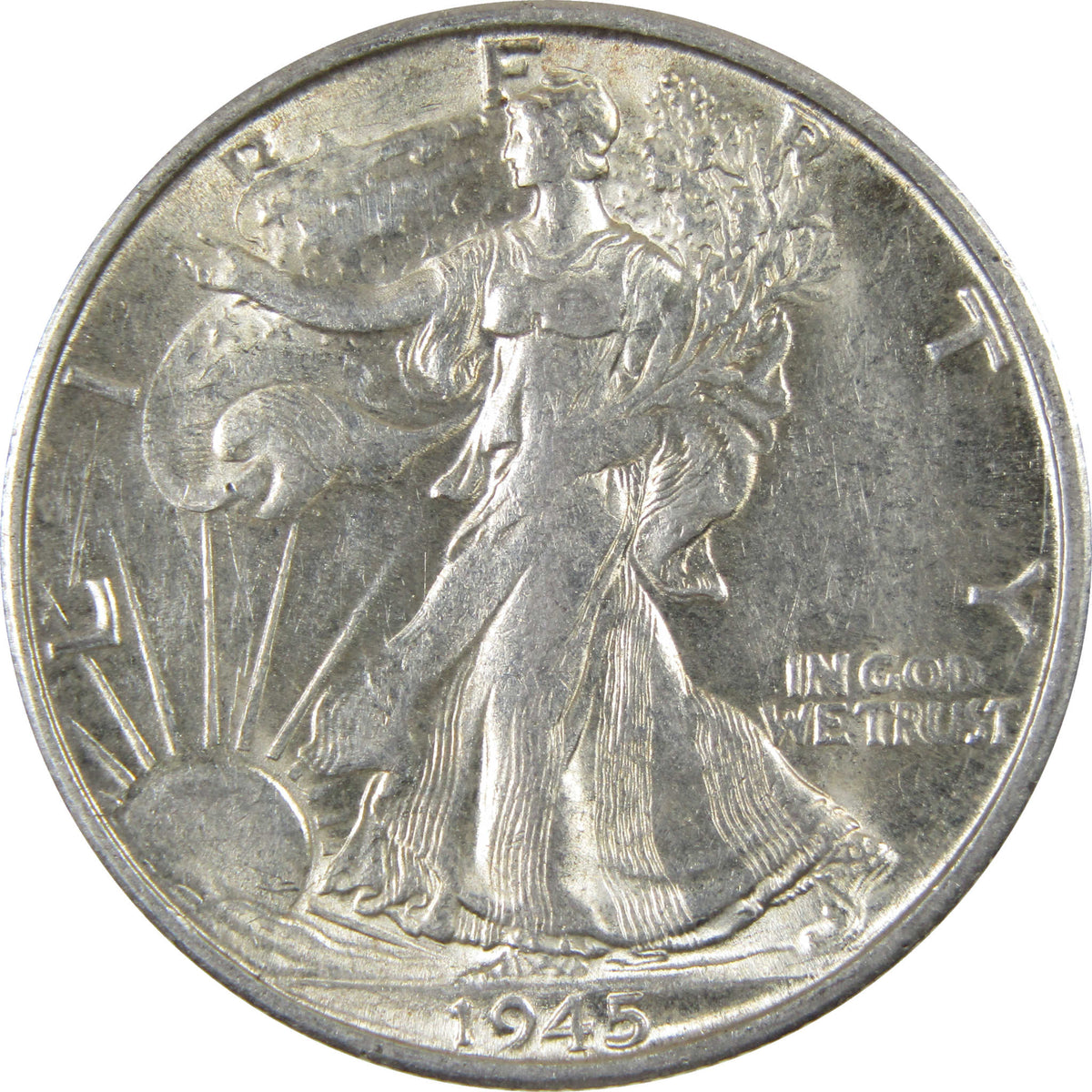 1945 S Liberty Walking Silver 50c Borderline Uncirculated SKU:I28652