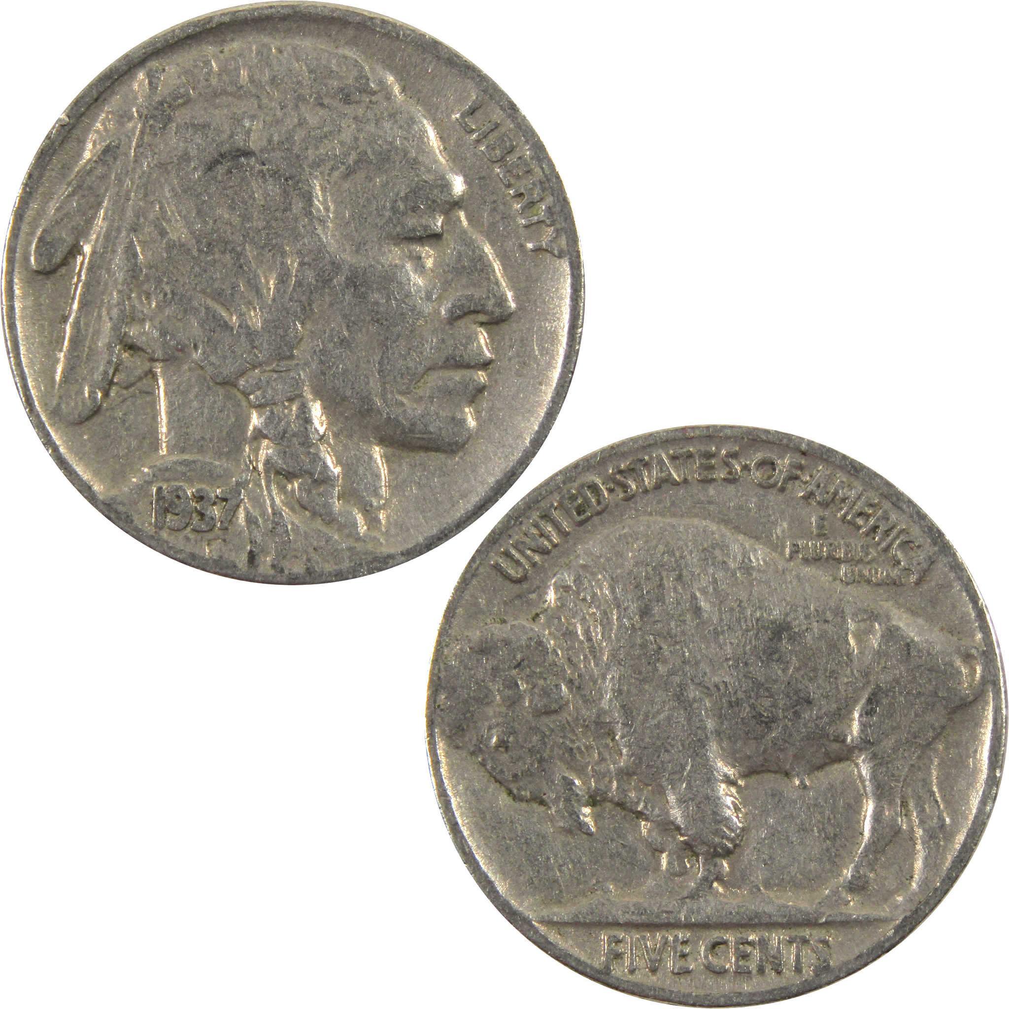1937 Indian Head Buffalo Nickel F Fine 5c Coin