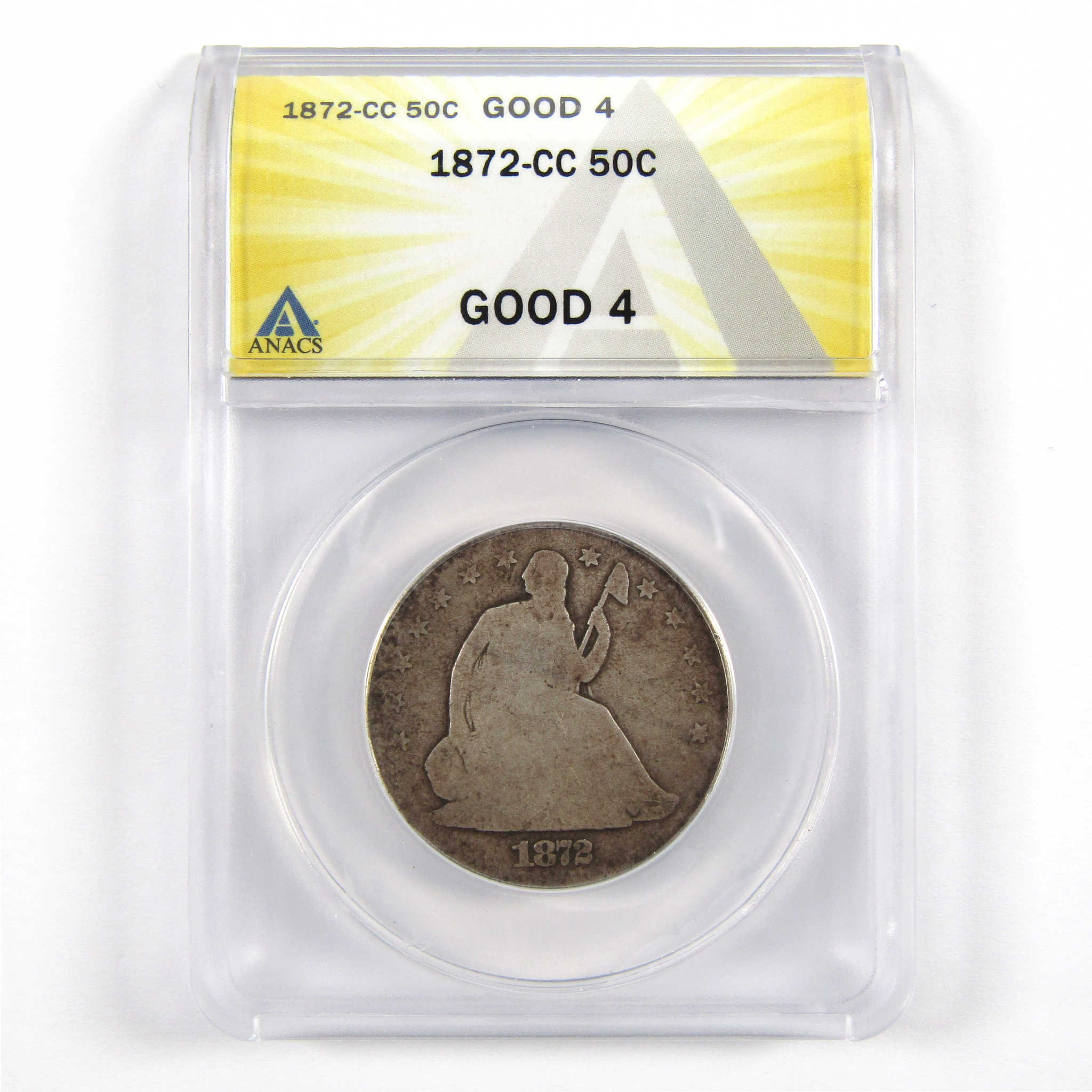 1872 CC Seated Liberty Half Dollar G 4 ANACS 90% Silver 50c SKU:I6271