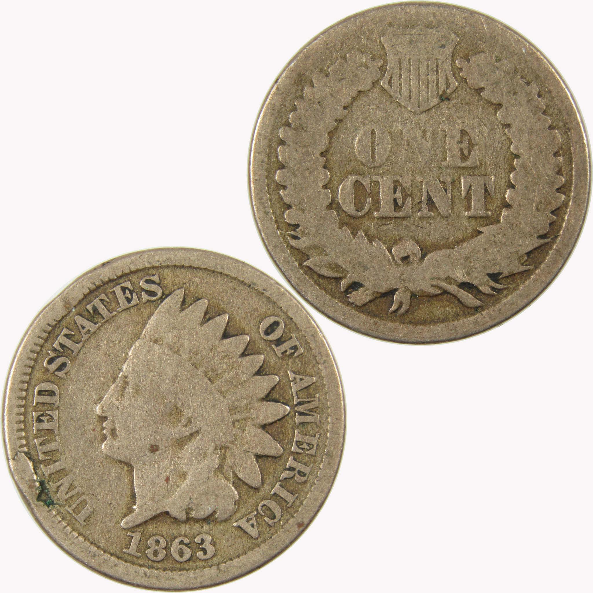 1863 Indian Head Cent AG About Good Penny 1c Coin SKU:CP1088