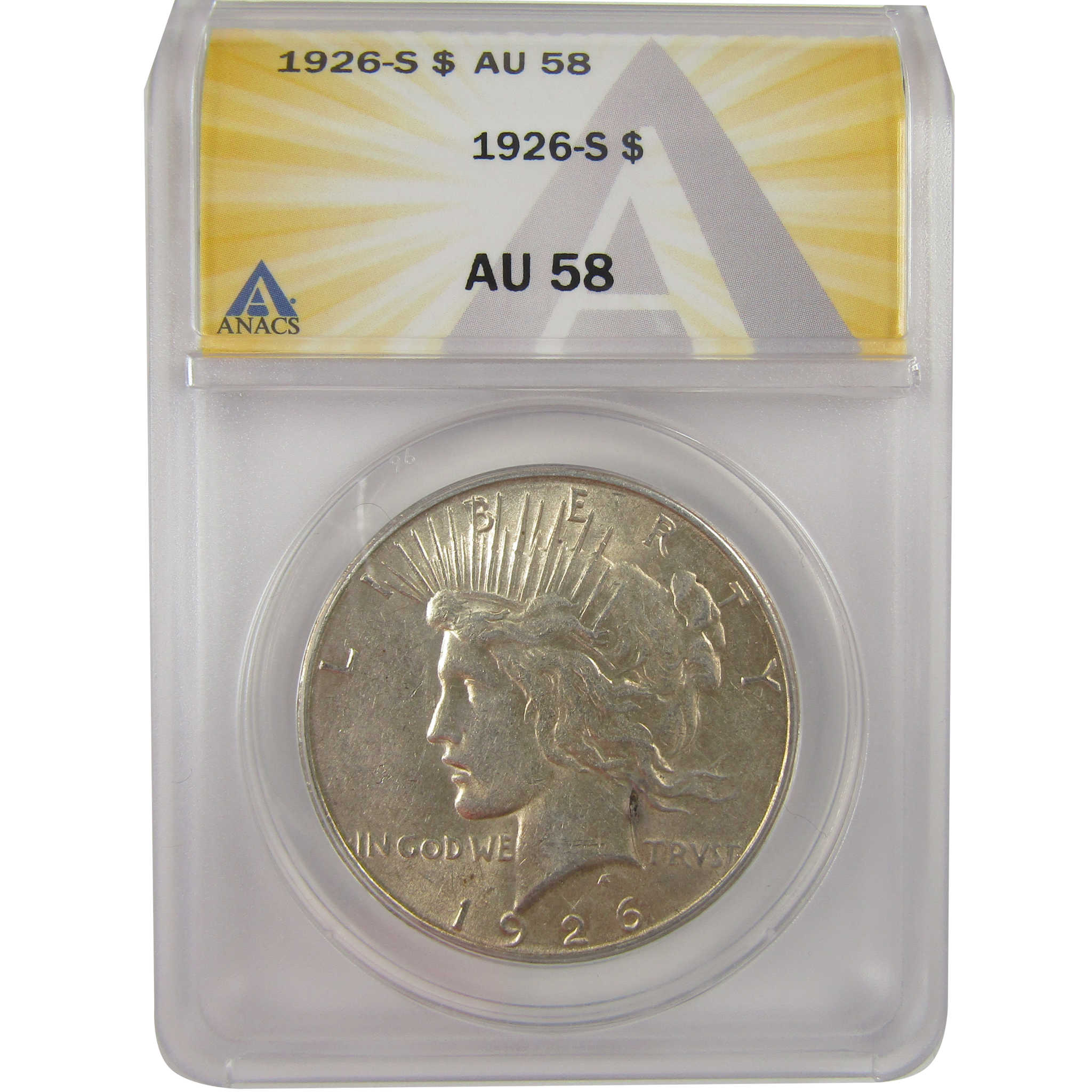 1926 S Peace Dollar AU 58 ANACS Silver $1 Coin SKU:I20939
