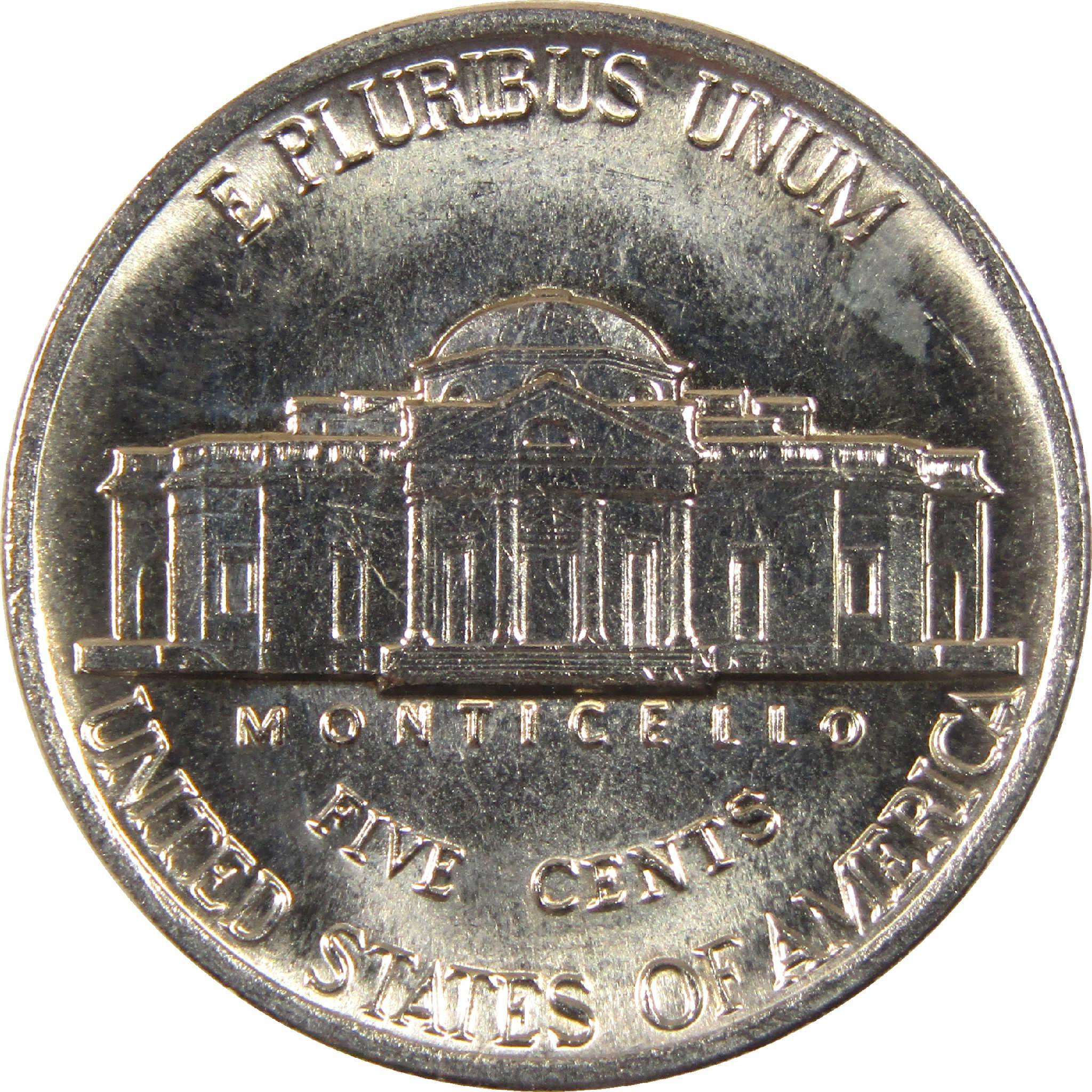 Reverse side of US nickel coin featuring Monticello and E Pluribus Unum inscription