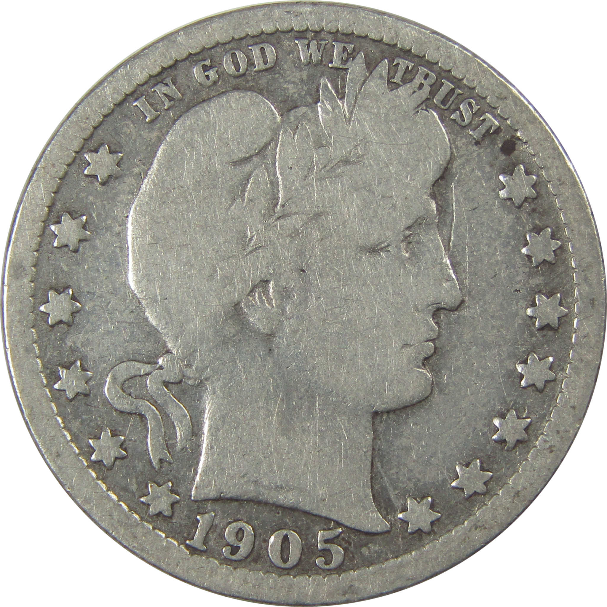 1905 Barber Quarter G Good Details Silver 25c Coin SKU:I21813