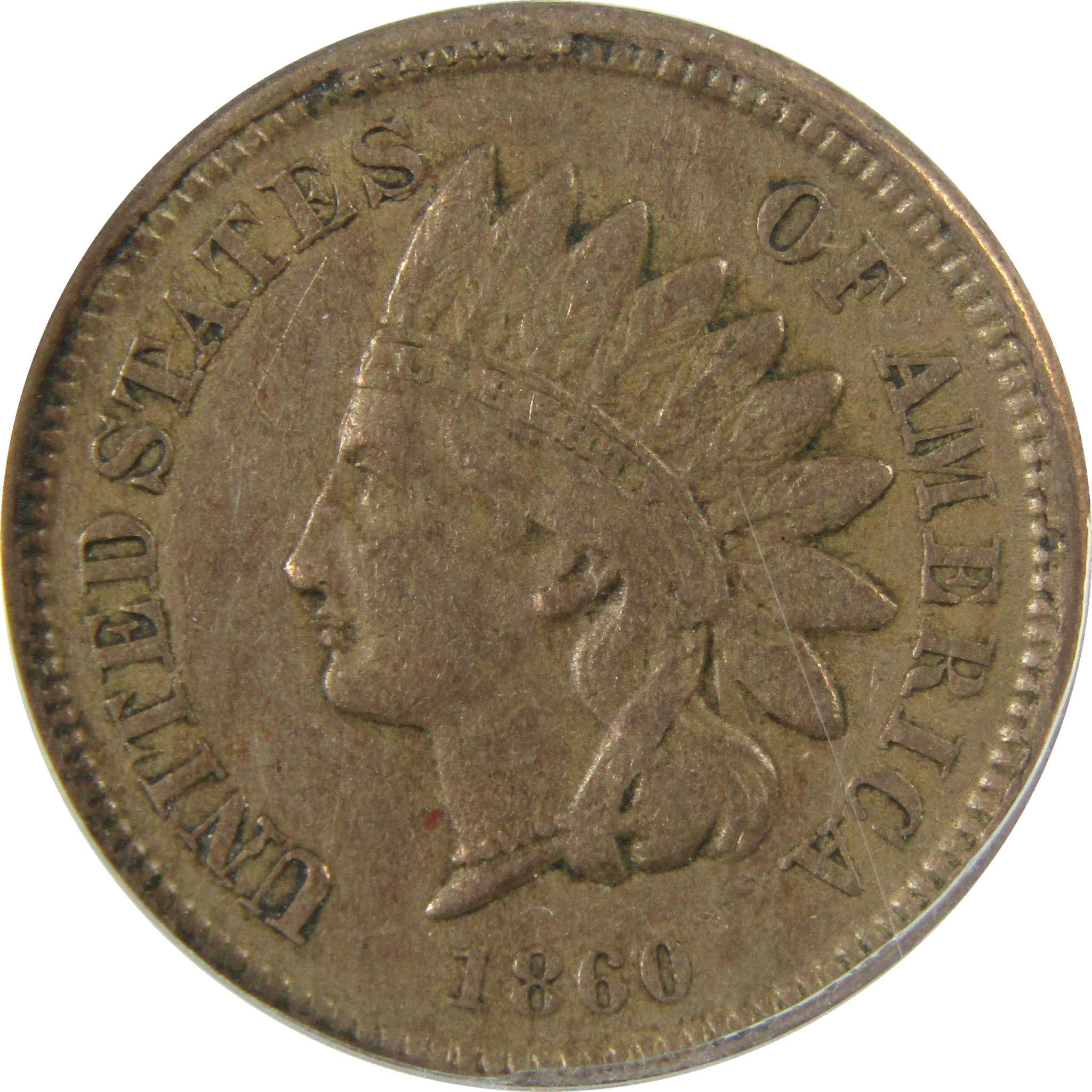 1860 Pointed Bust FS-401 Indian Head 1c EF 40 Details ANACS SKU:I28062