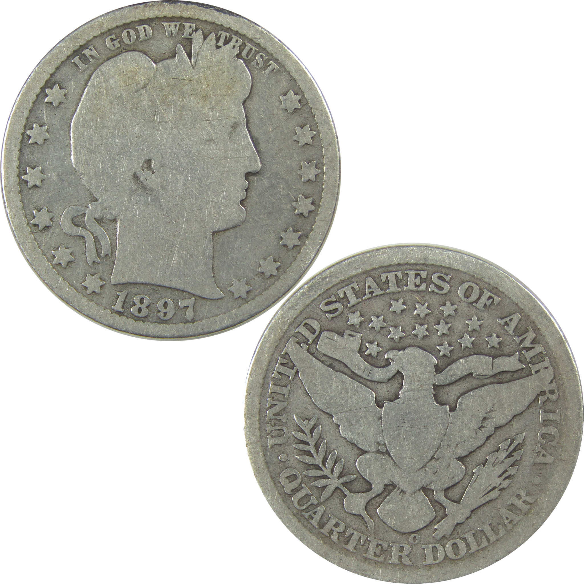 1897 O Barber Quarter G Good Details Silver 25c Coin SKU:I21792