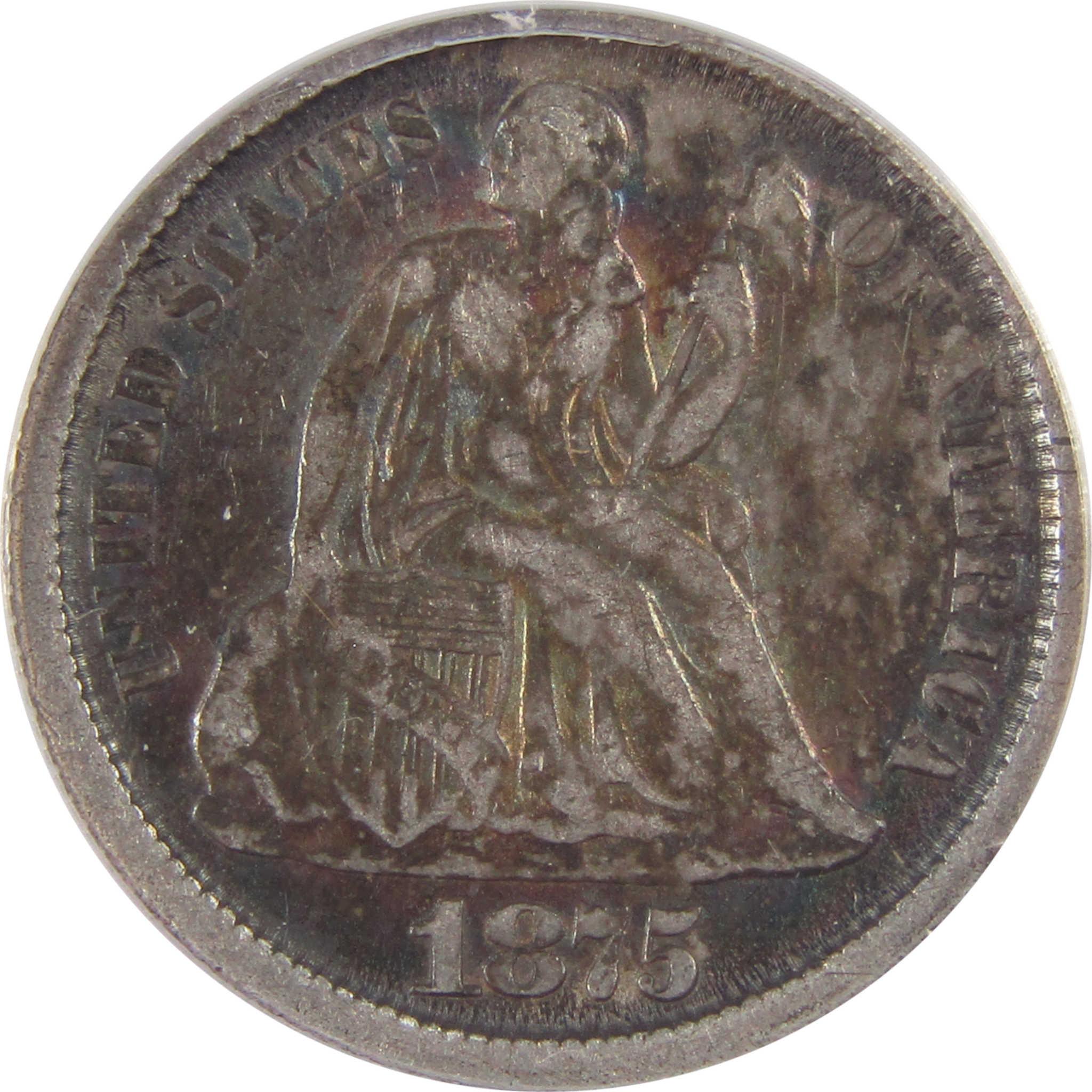 1875 CC Above Bow Seated Liberty Dime VF 35 Details ANACS SKU:I25534