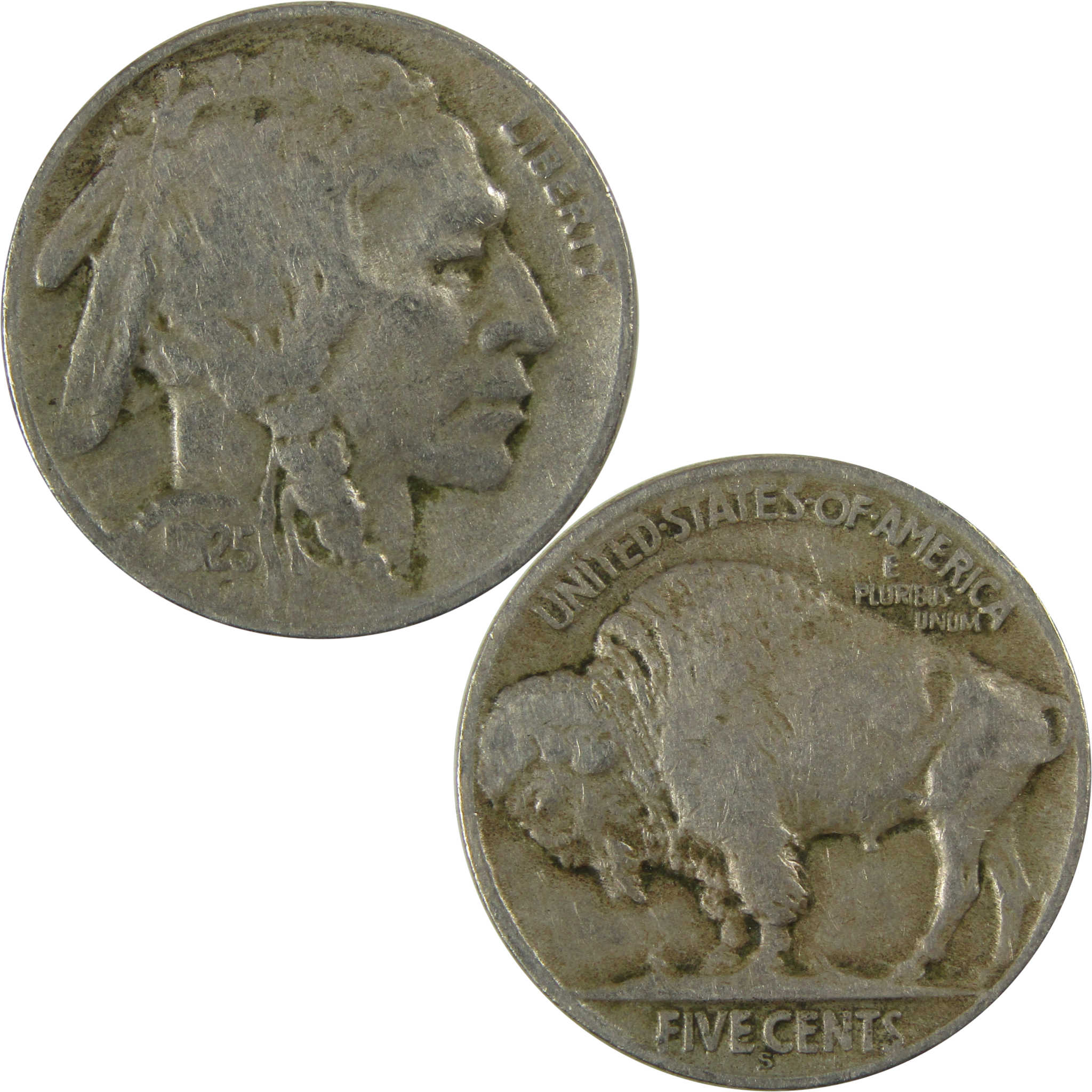 1925 S Indian Head Buffalo Nickel VF Very Fine 5c Coin SKU:I27456