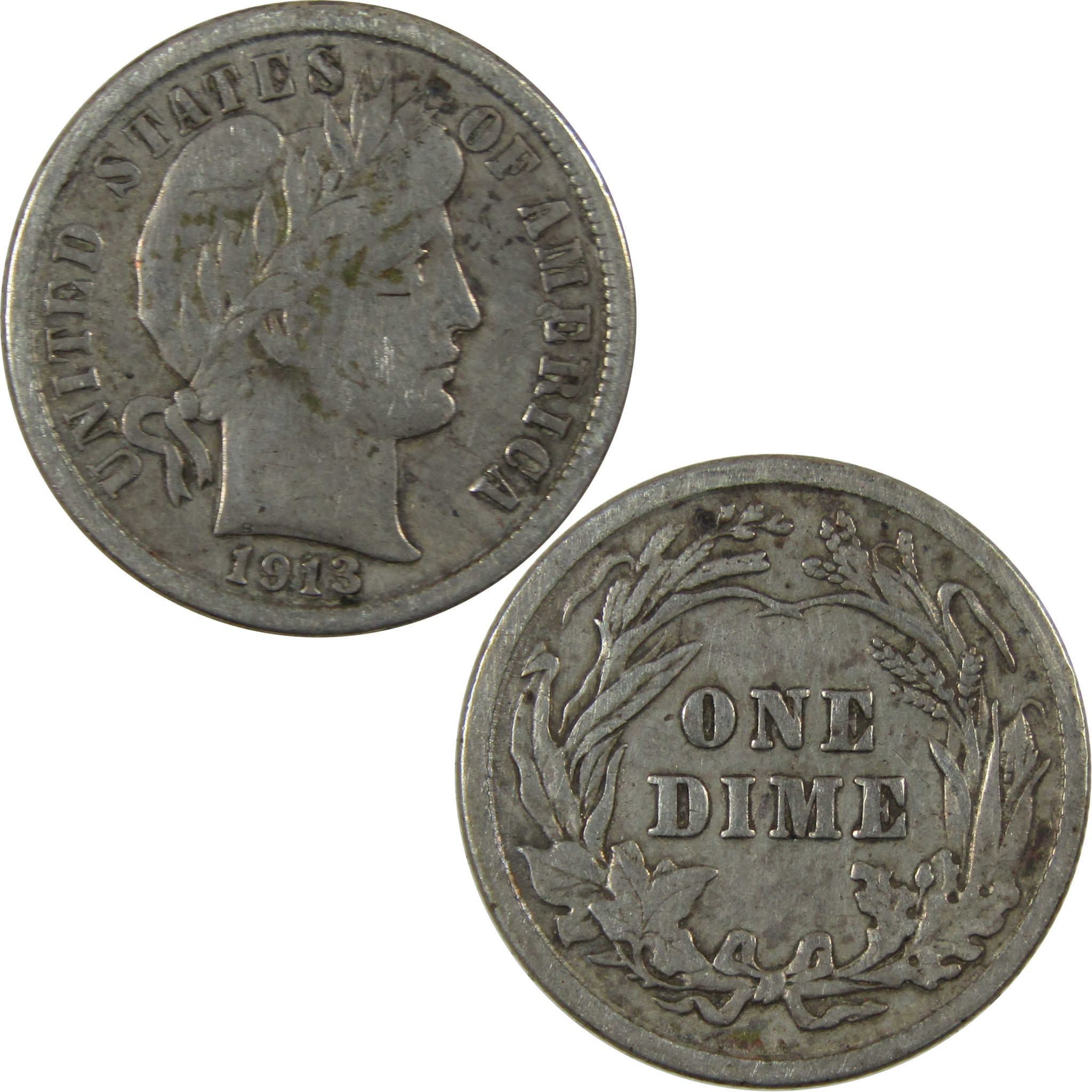 1913 Barber Silver Dime VF Very Fine 10c Coin Collectible SKU:CP1334