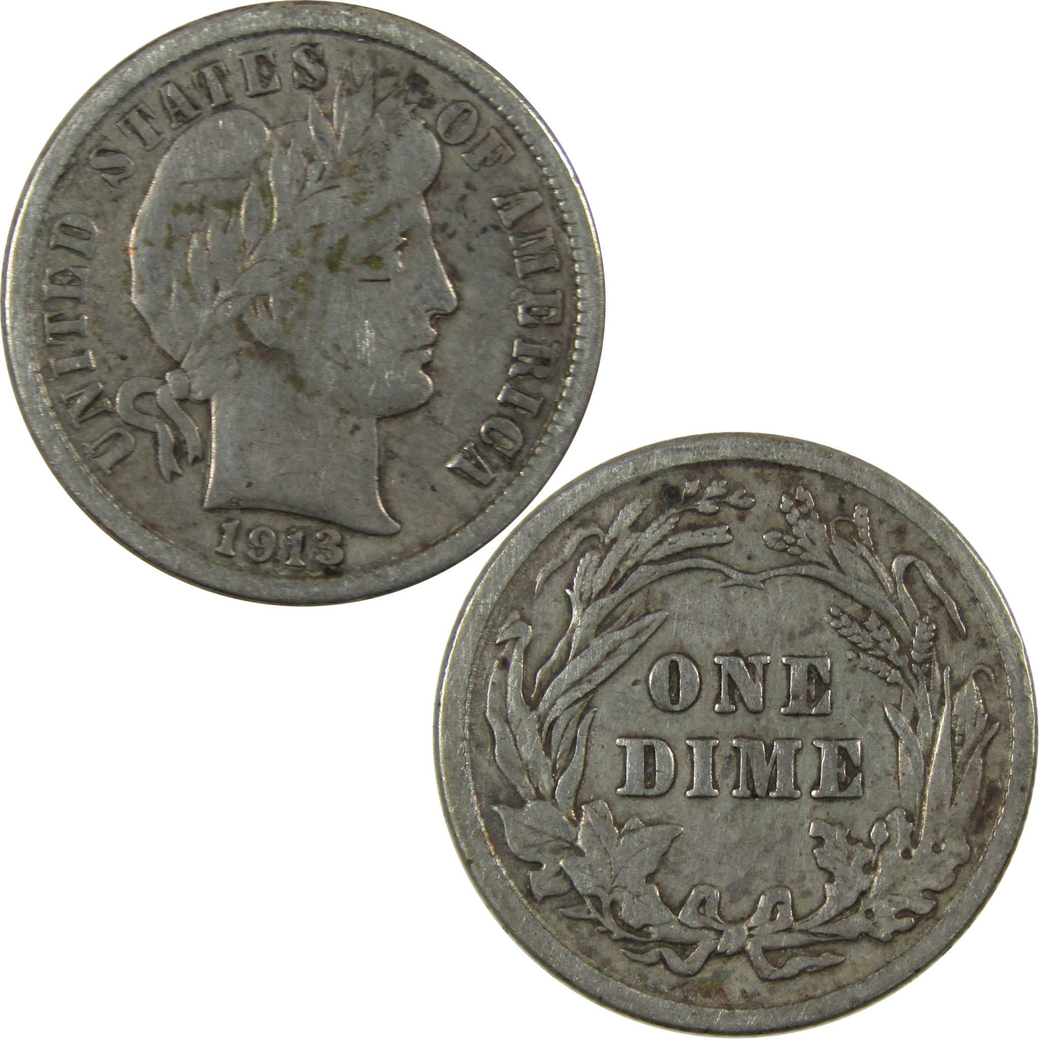 1913 Barber Silver Dime VF Very Fine 10c Coin Collectible SKU:CP1334