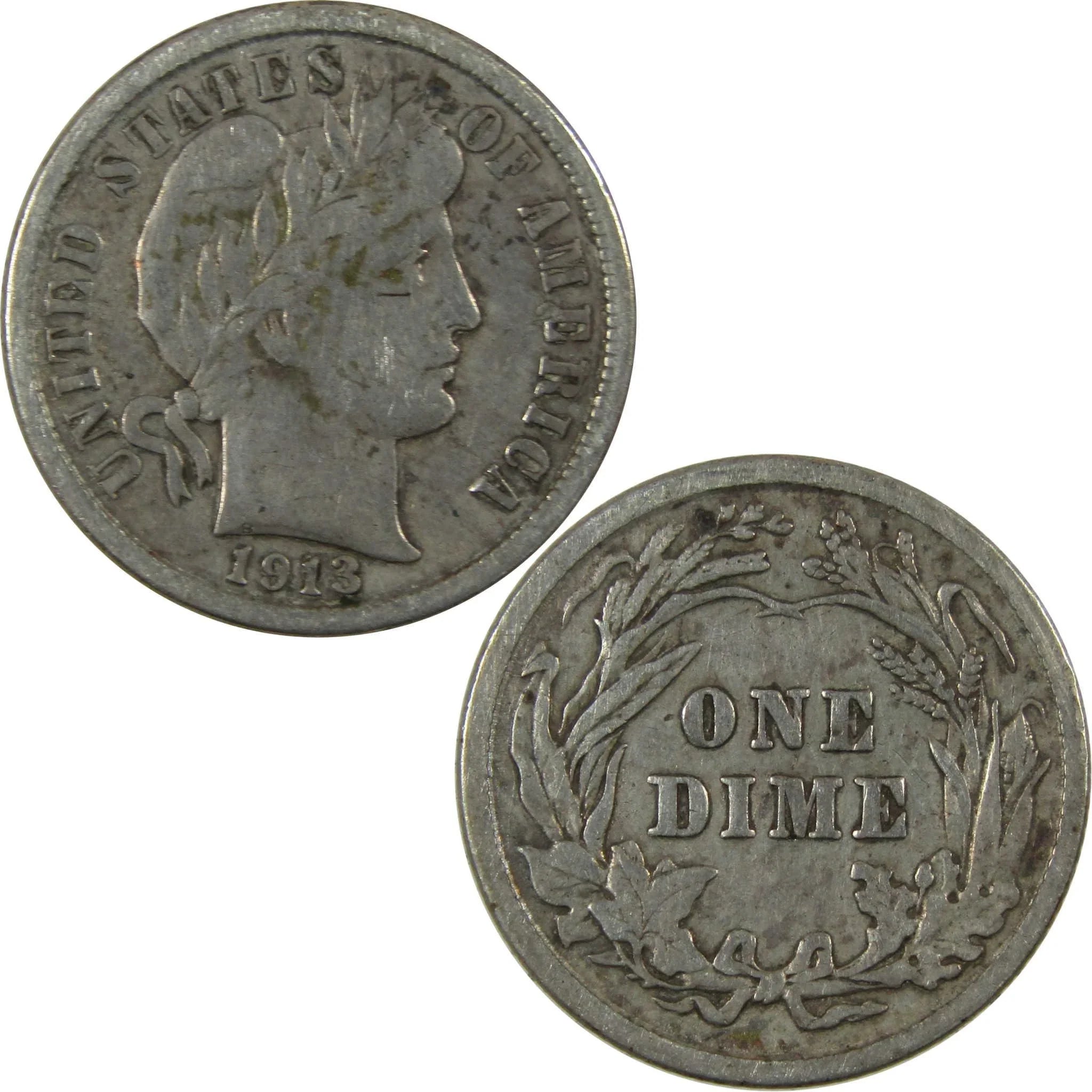 1913 Barber Silver Dime VF Very Fine 10c Coin Collectible SKU:CP1334