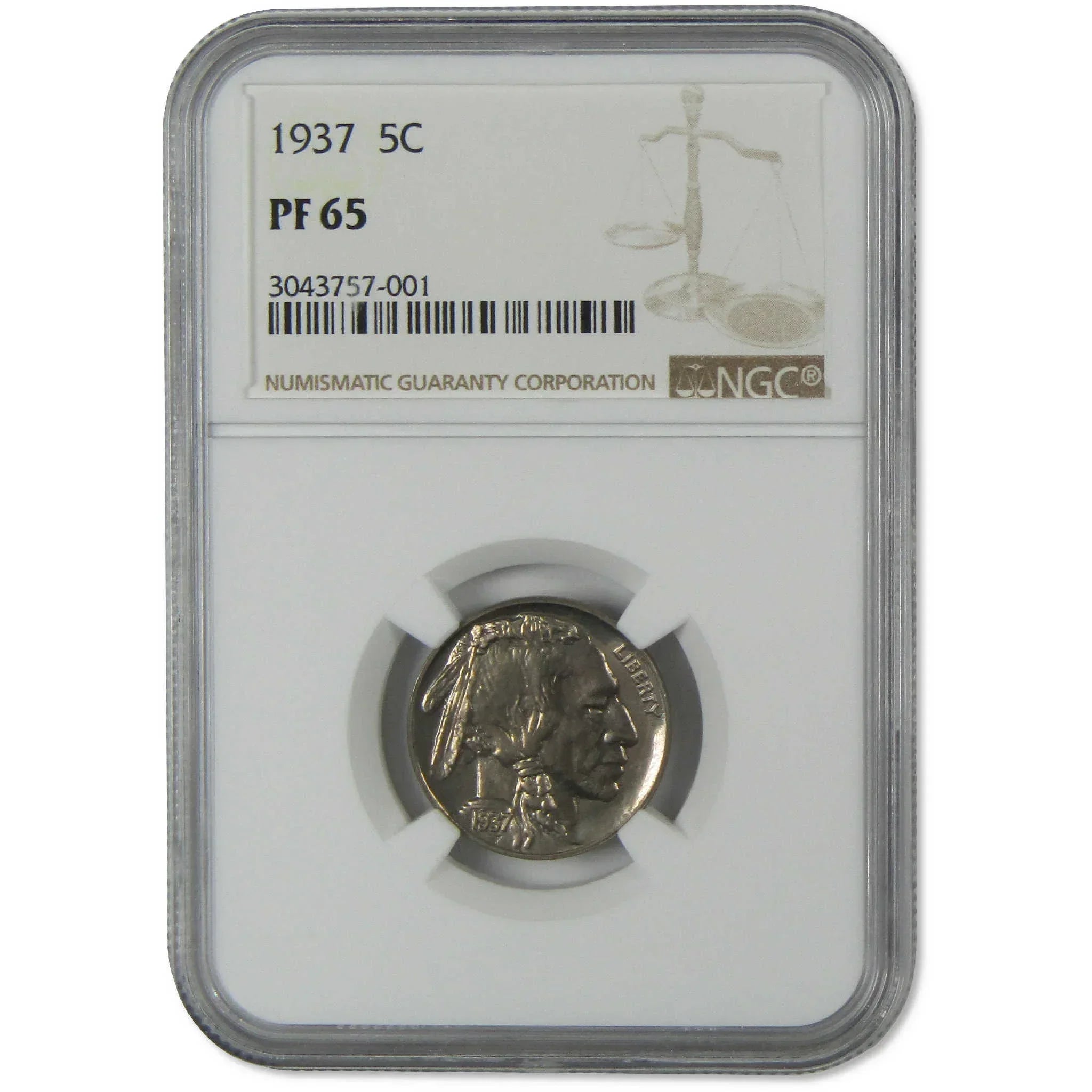 1937 Indian Head Buffalo Nickel PF 65 NGC Proof 5c Coin Collectible