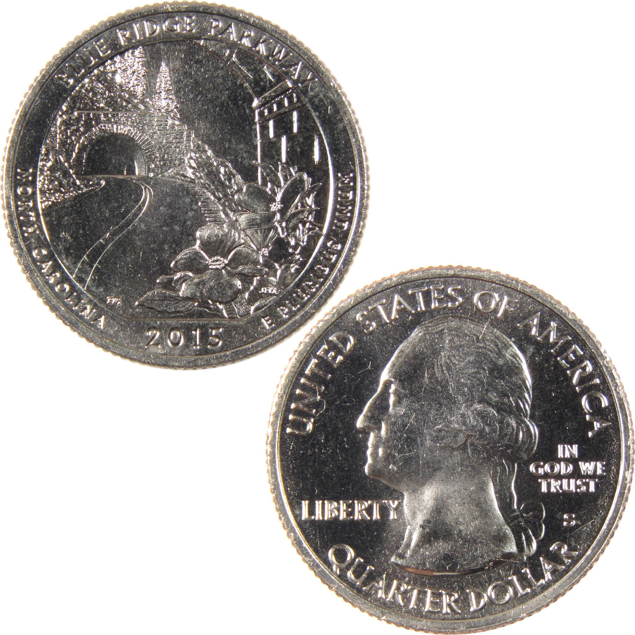 2015 Blue Ridge Parkway North Carolina collectible quarter coin, both sides shown